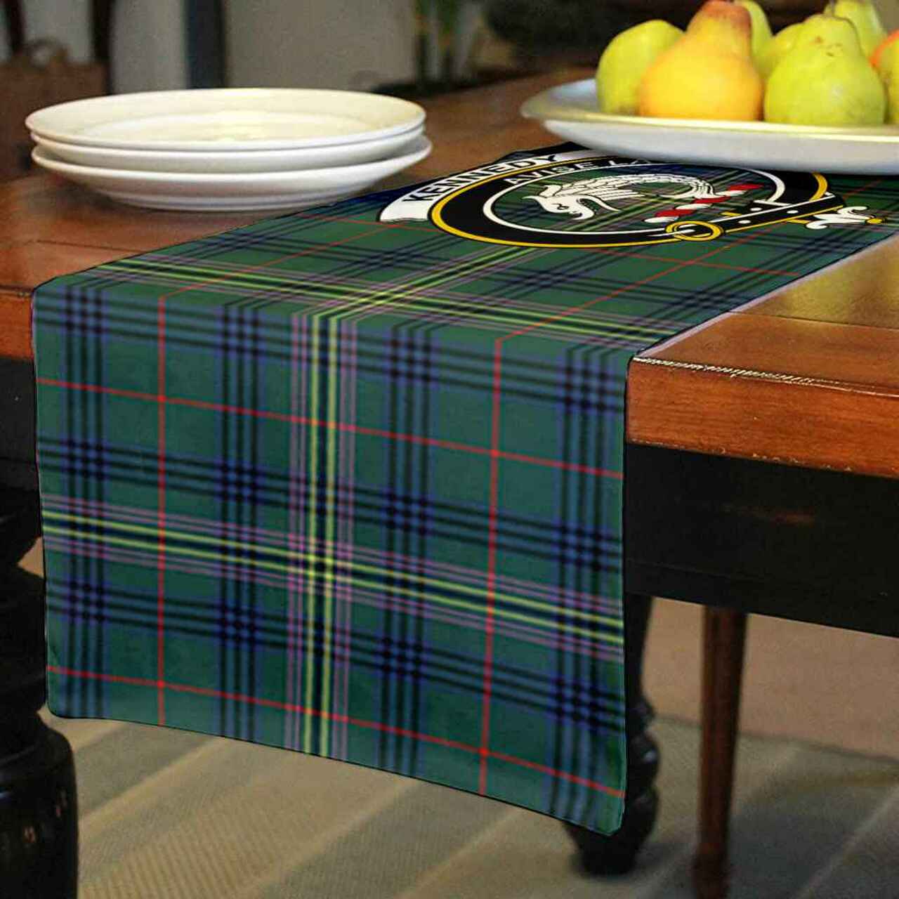 Kennedy Tartan Crest Table Runner - Cotton table runner