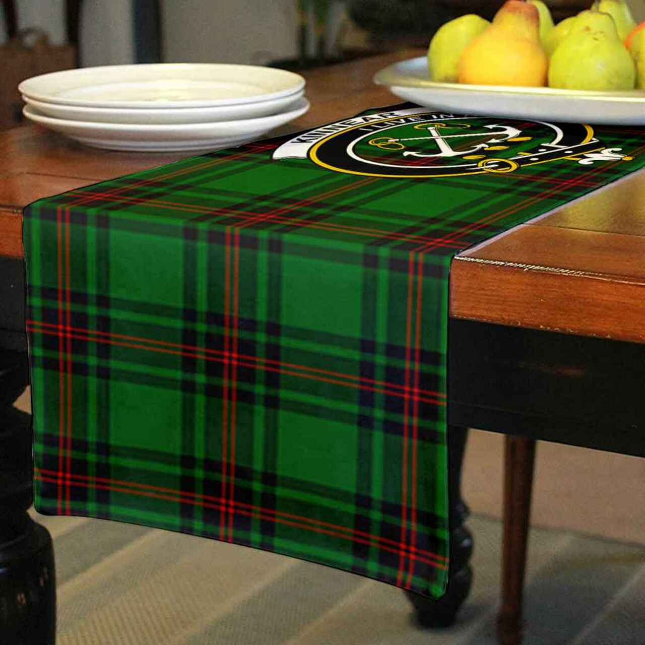 Kinnear Tartan Crest Table Runner - Cotton table runner