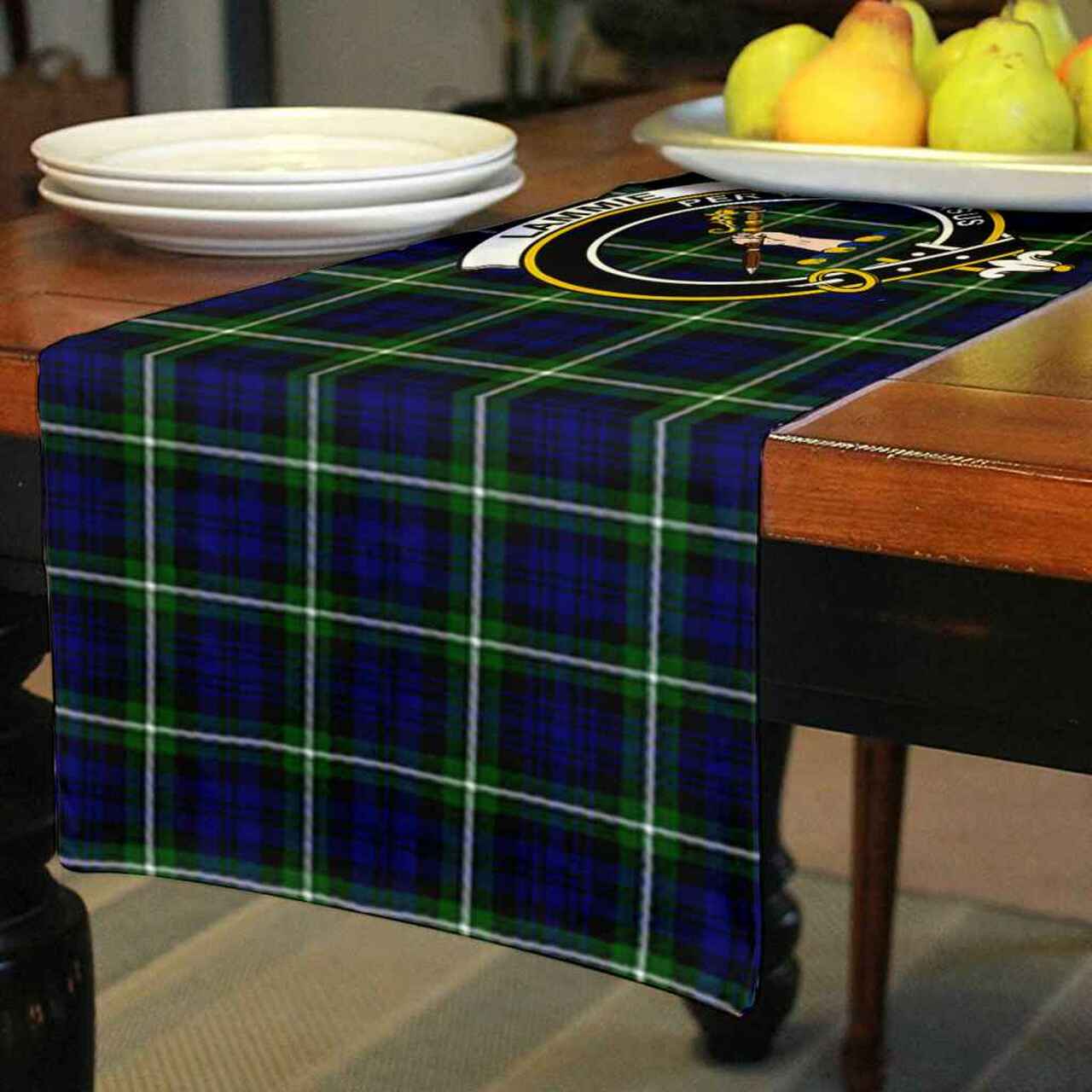 Lammie Tartan Crest Table Runner - Cotton table runner