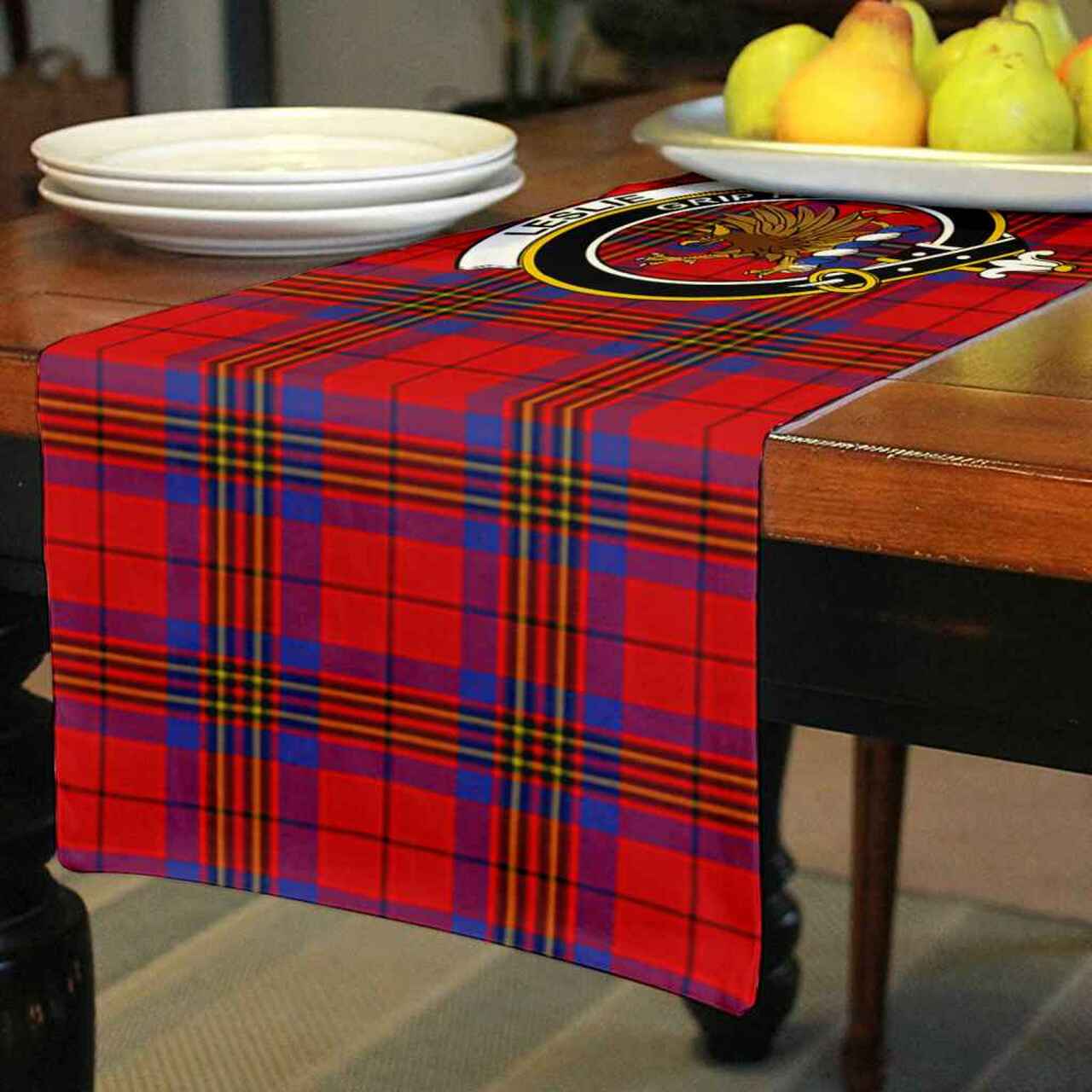 Leslie Tartan Crest Table Runner - Cotton table runner