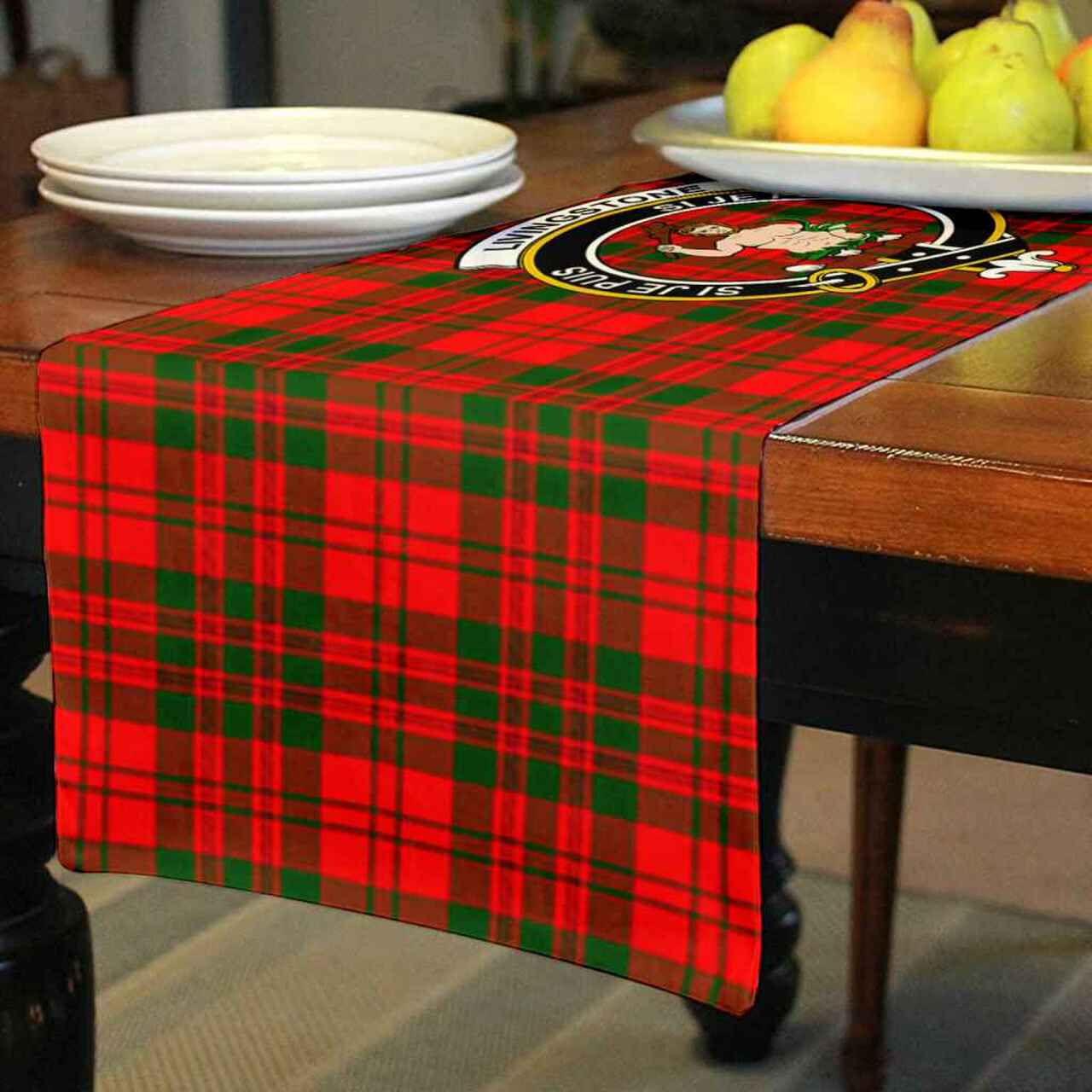 Livingstone Tartan Crest Table Runner - Cotton table runner