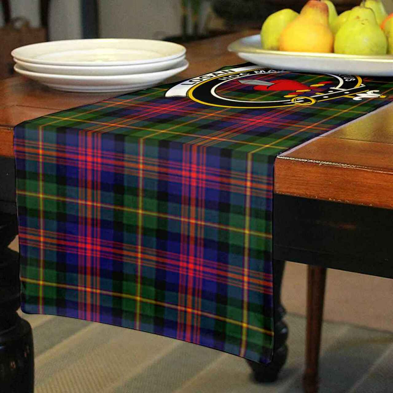 Logan Tartan Crest Table Runner - Cotton table runner