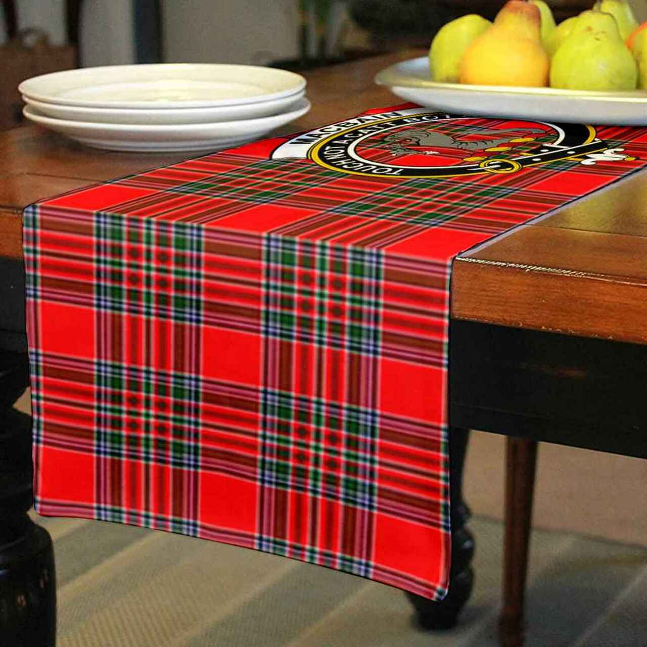 MacBain Tartan Crest Table Runner - Cotton table runner