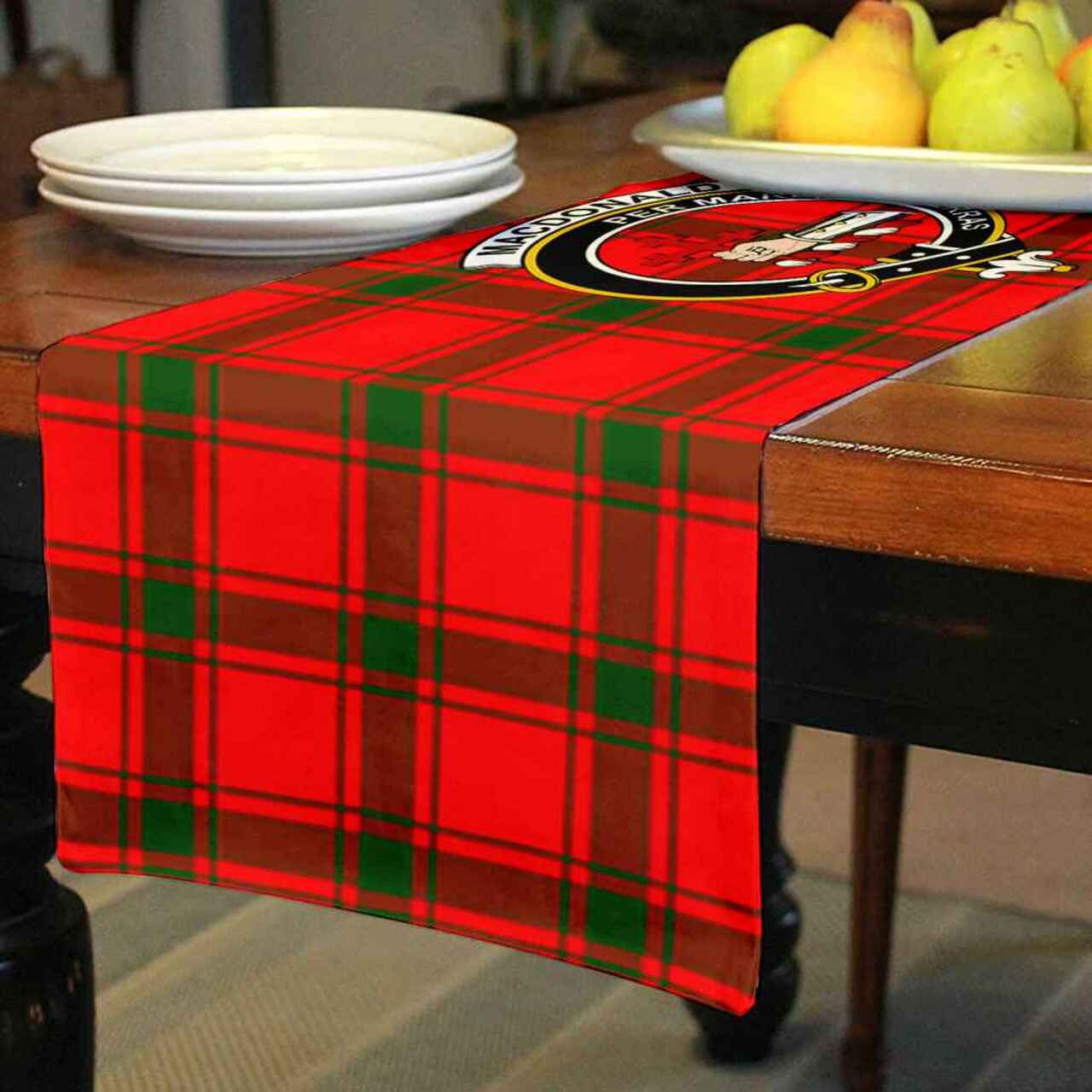 MacDonald (of Sleat) Tartan Crest Table Runner - Cotton table runner