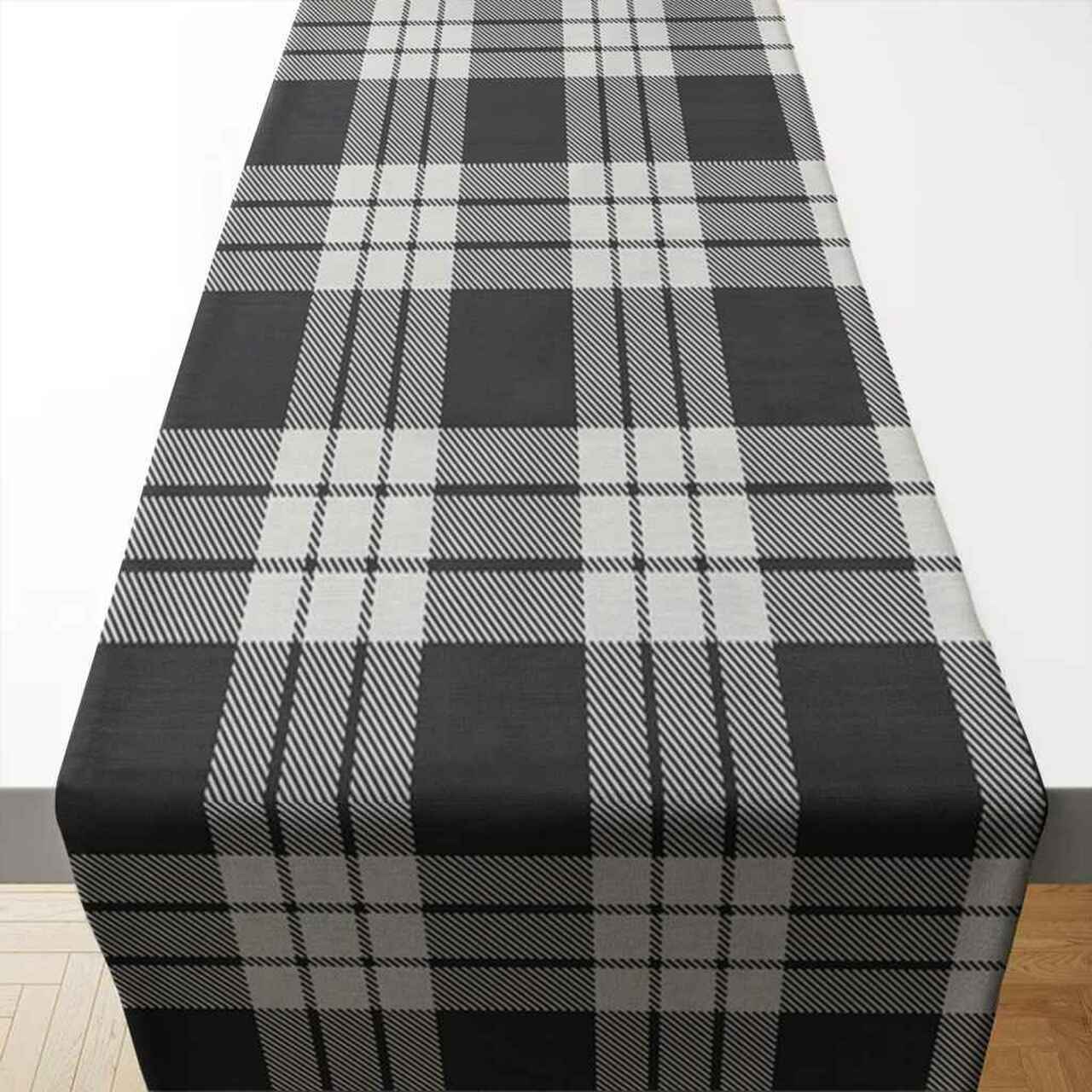 MacFarlane Black & White Ancient Tartan Table Runner - Cotton table runner