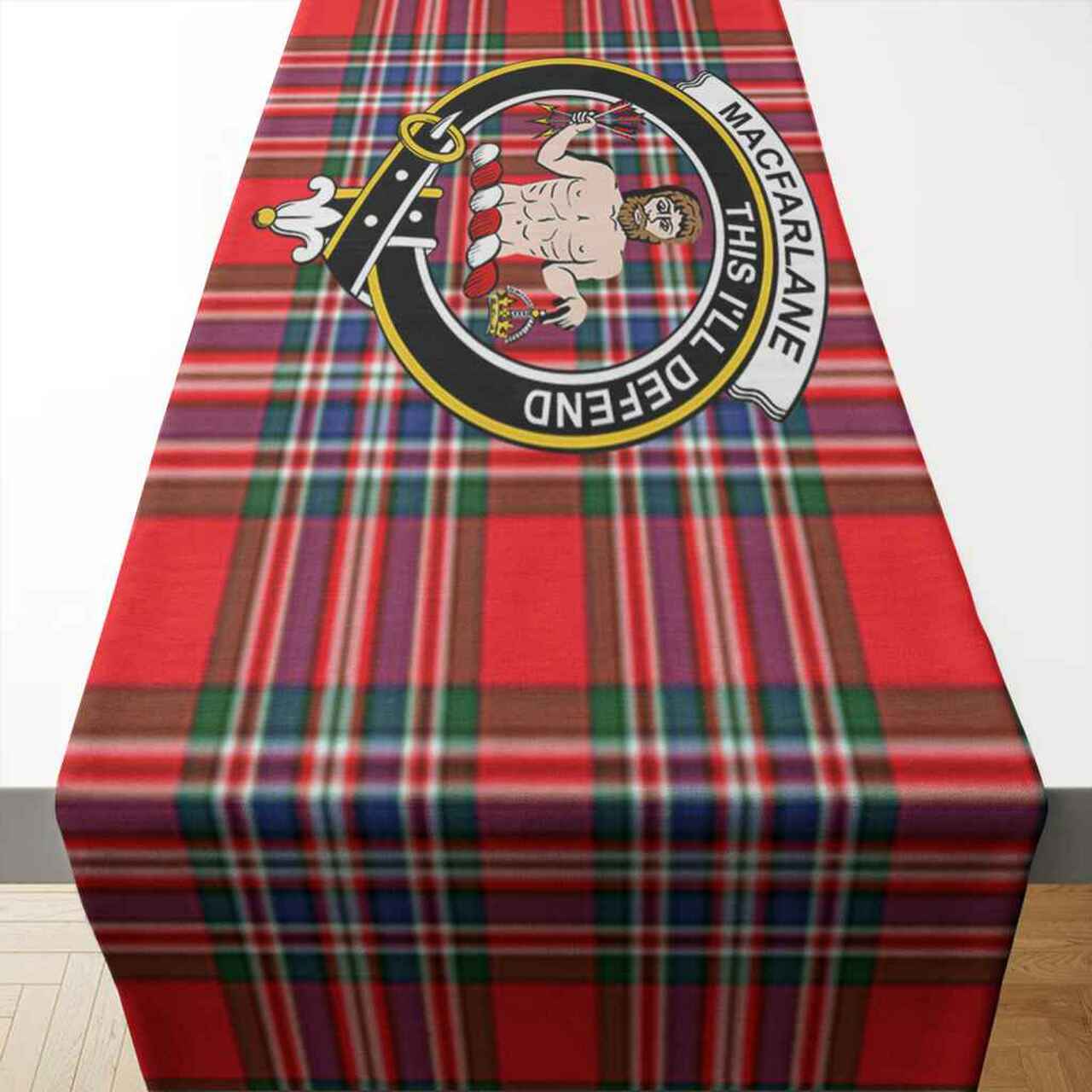 MacFarlane Tartan Crest Table Runner - Cotton table runner