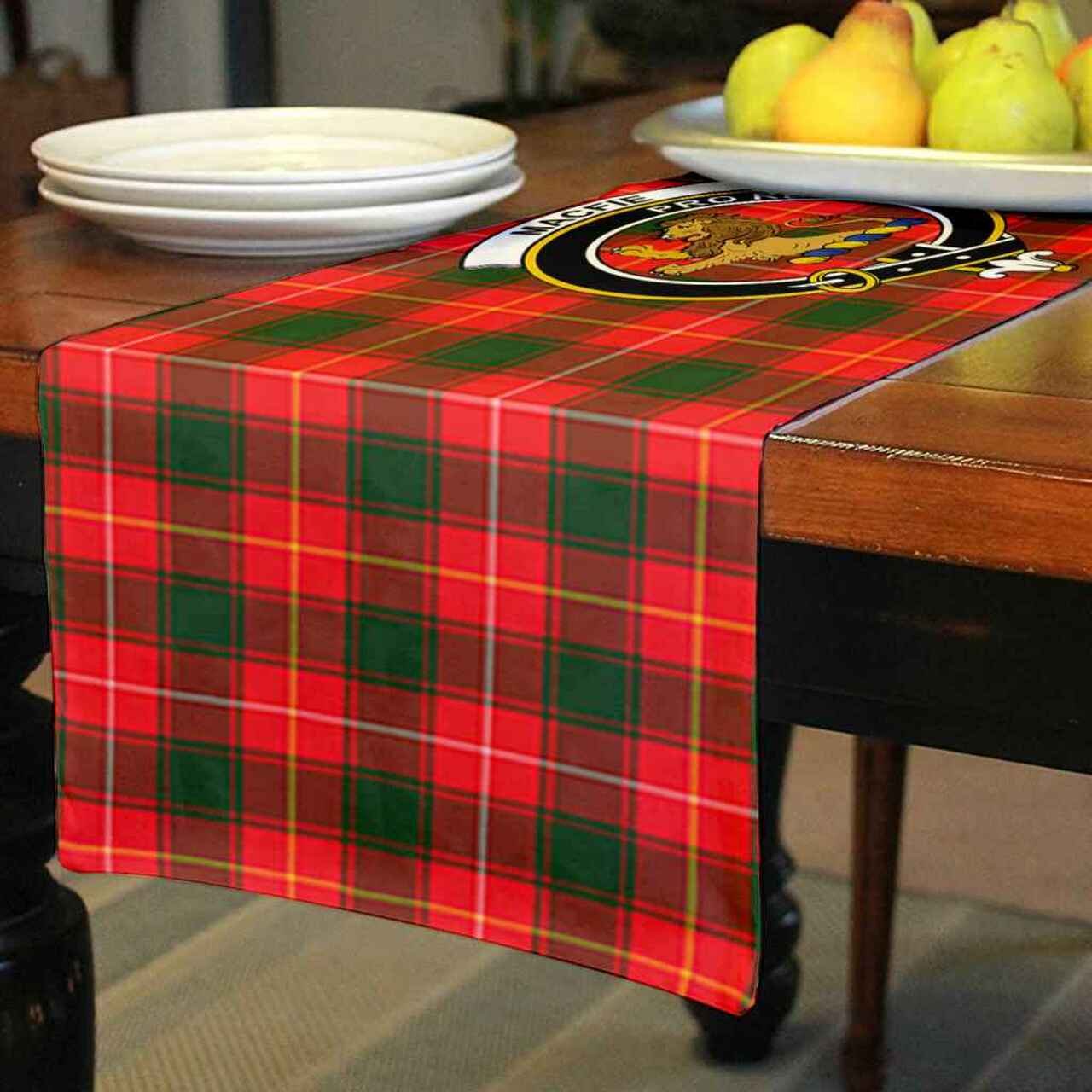 MacFie (of Dreghorn) Tartan Crest Table Runner - Cotton table runner