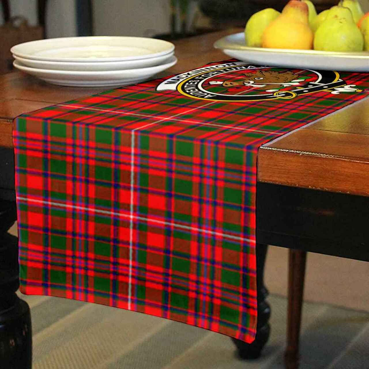 MacKinnon Tartan Crest Table Runner - Cotton table runner