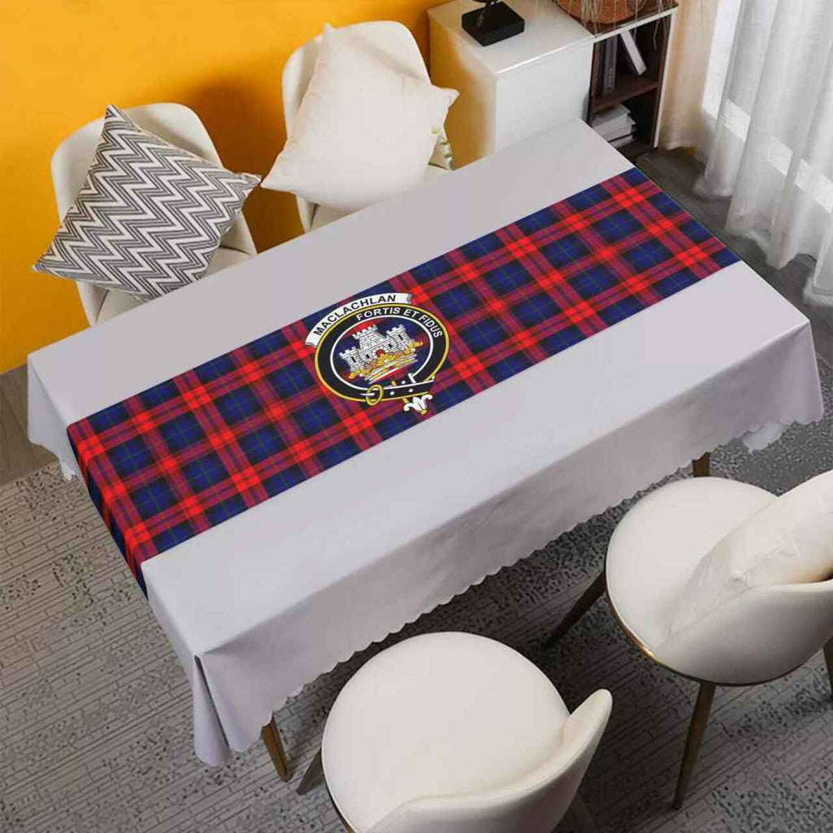 MacLachlan Tartan Crest Table Runner - Cotton table runner