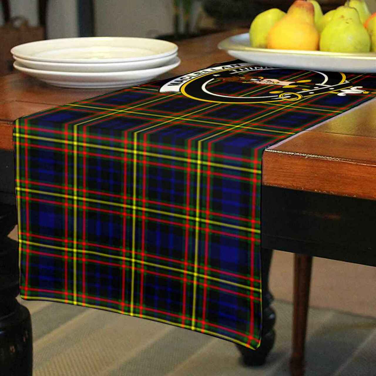 MacLellan Tartan Crest Table Runner - Cotton table runner