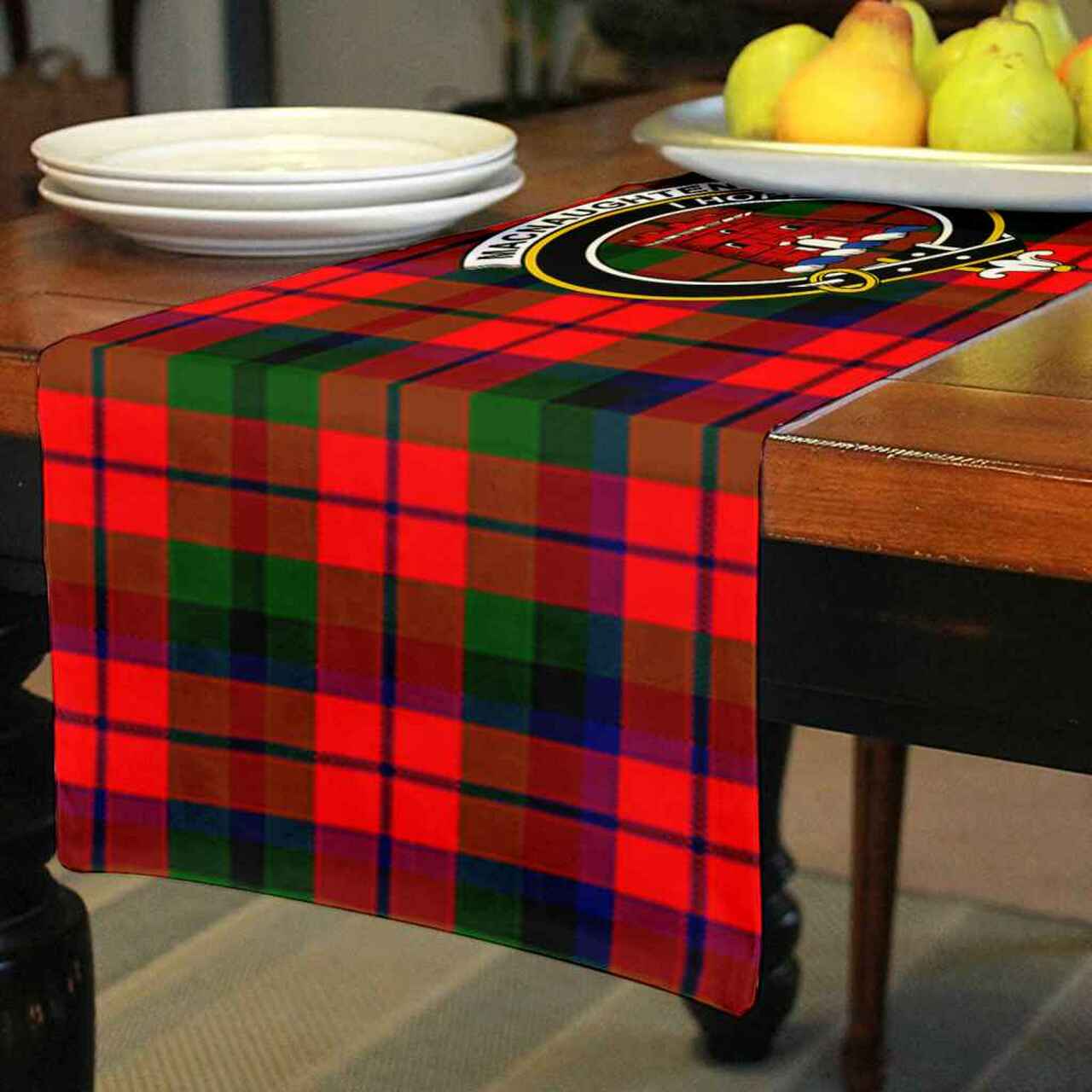 MacNaughten Tartan Crest Table Runner - Cotton table runner