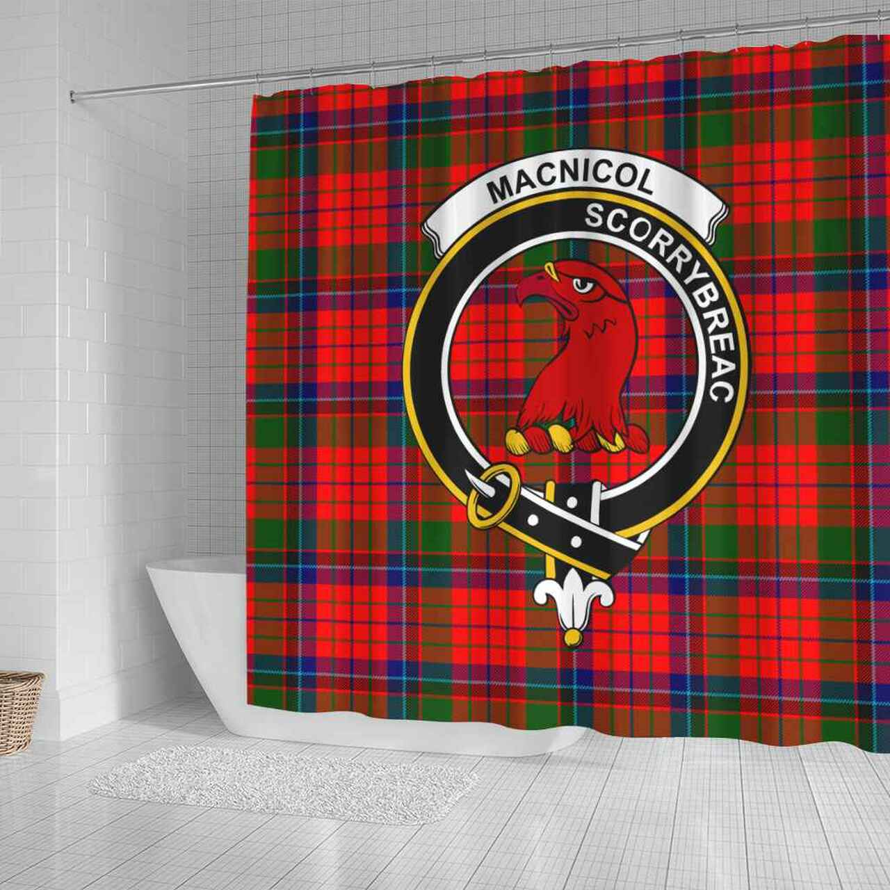 MacNicol (of Scorrybreac) Tartan Crest Shower Curtain