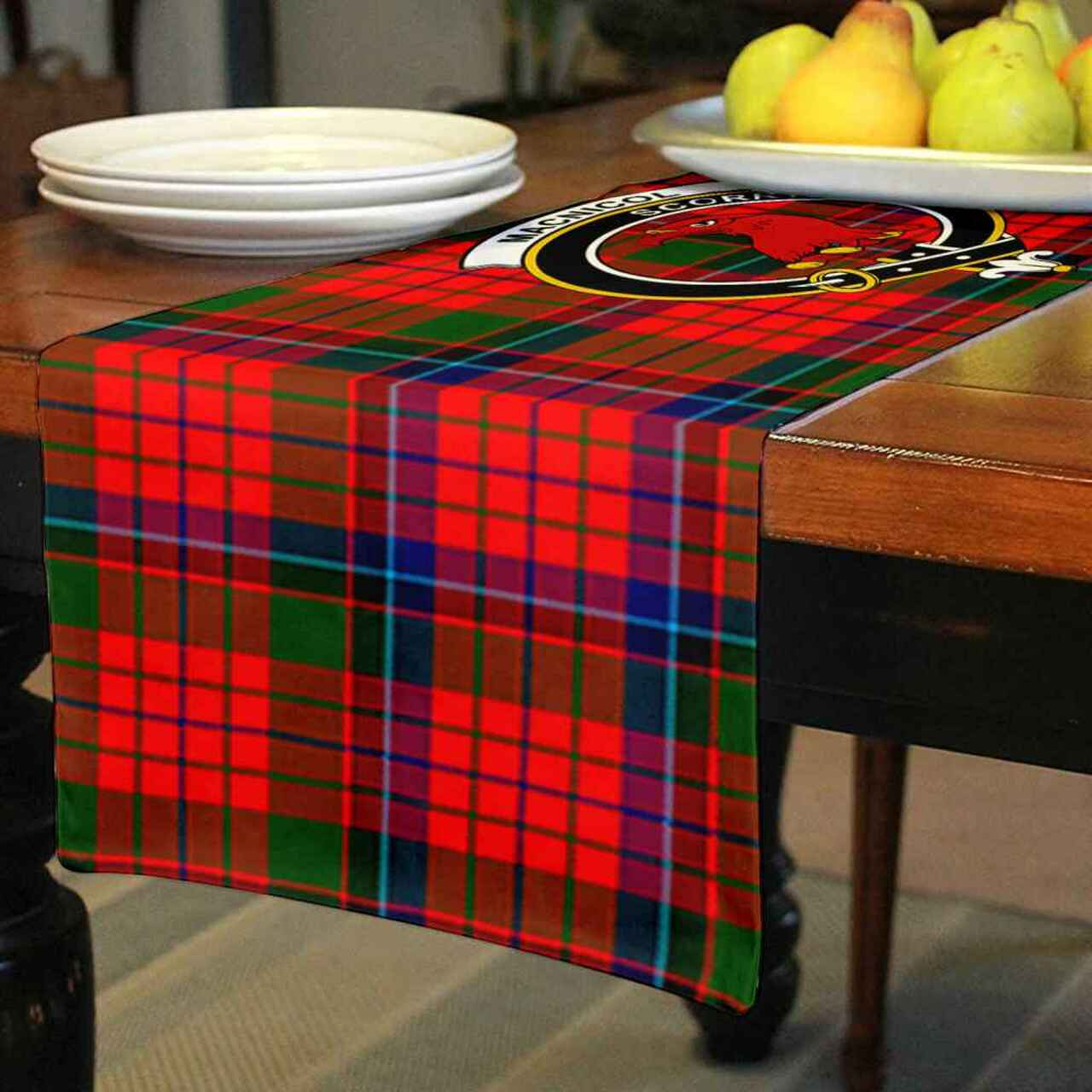 MacNicol (of Scorrybreac) Tartan Crest Table Runner - Cotton table runner