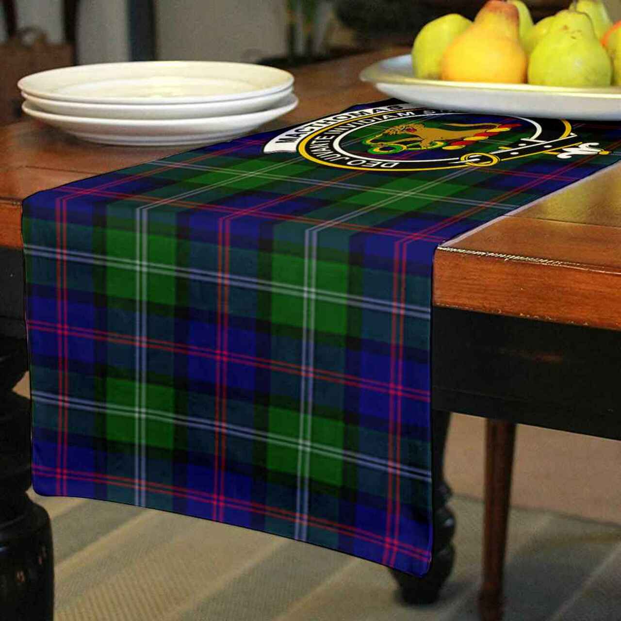 MacThomas Tartan Crest Table Runner - Cotton table runner