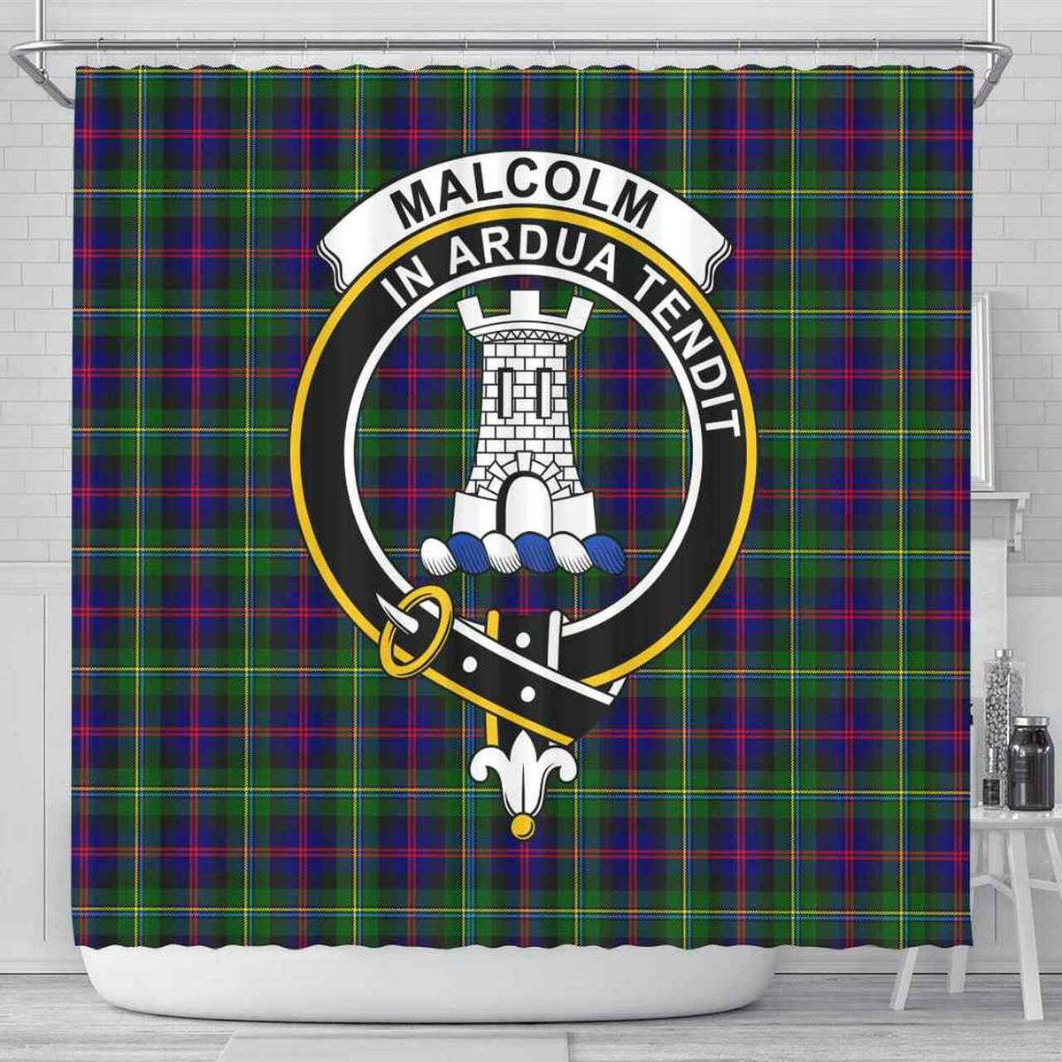 Malcolm (or MacCallum) Tartan Crest Shower Curtain