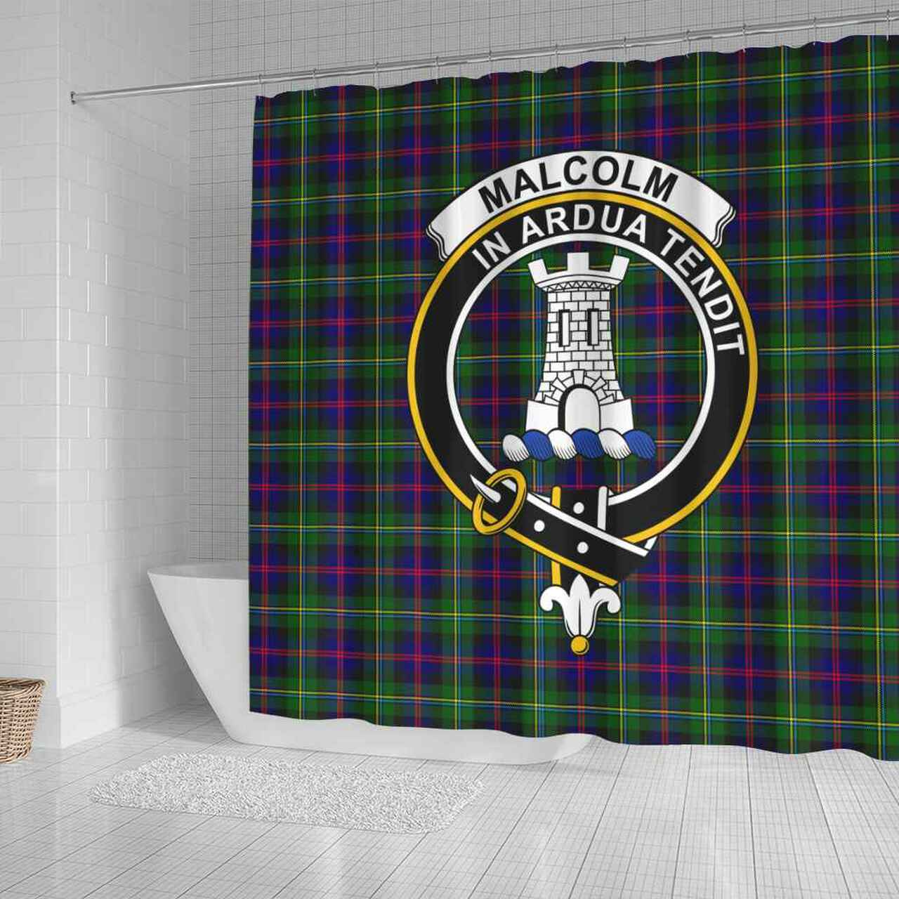 Malcolm (or MacCallum) Tartan Crest Shower Curtain