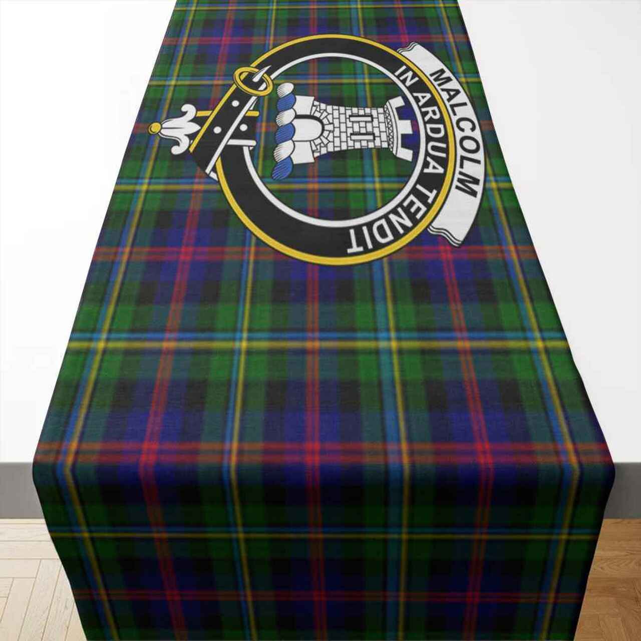 Malcolm (or MacCallum) Tartan Crest Table Runner - Cotton table runner