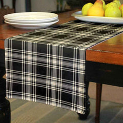 Menzies Black & White Ancient Tartan Table Runner - Cotton table runner