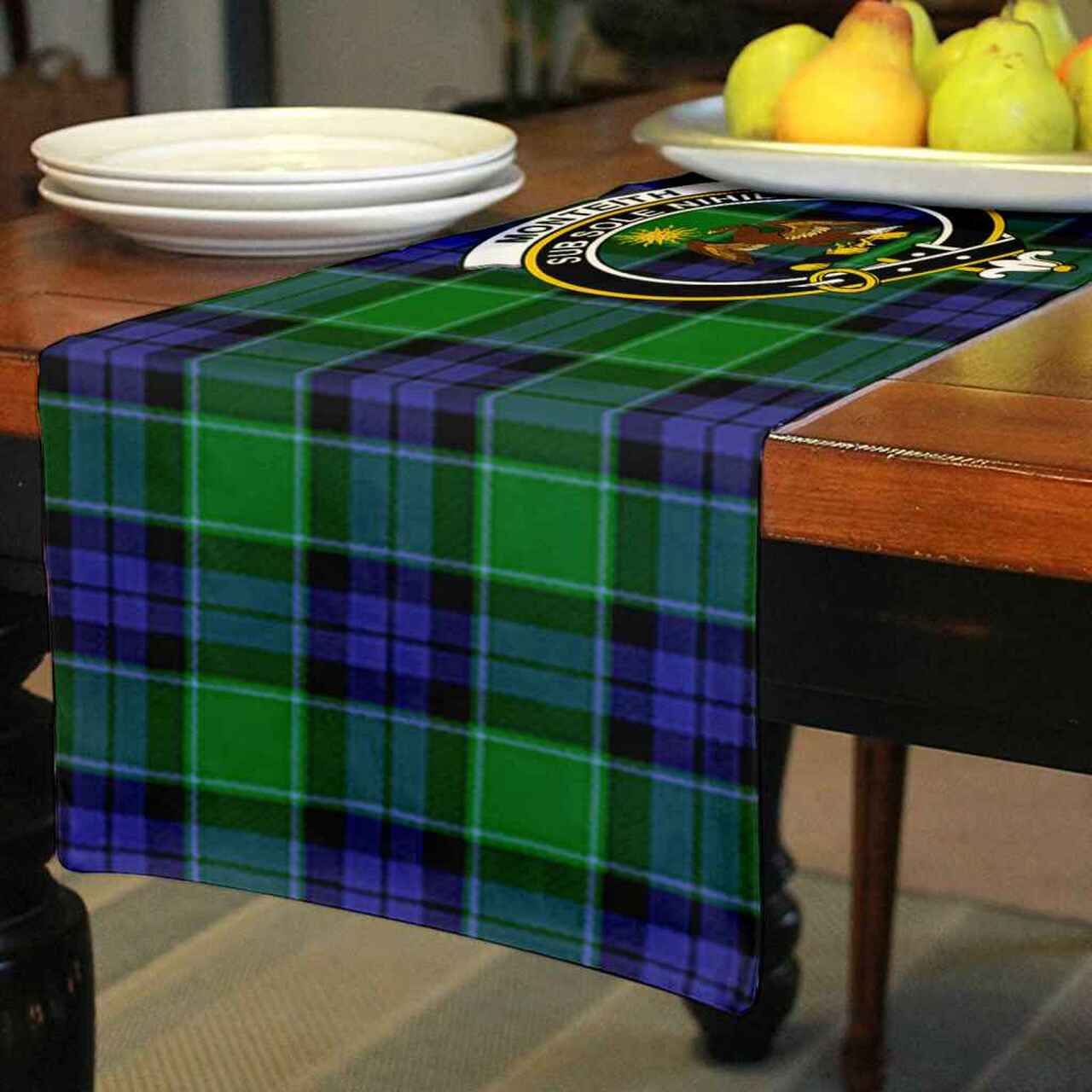 Monteith Tartan Crest Table Runner - Cotton table runner