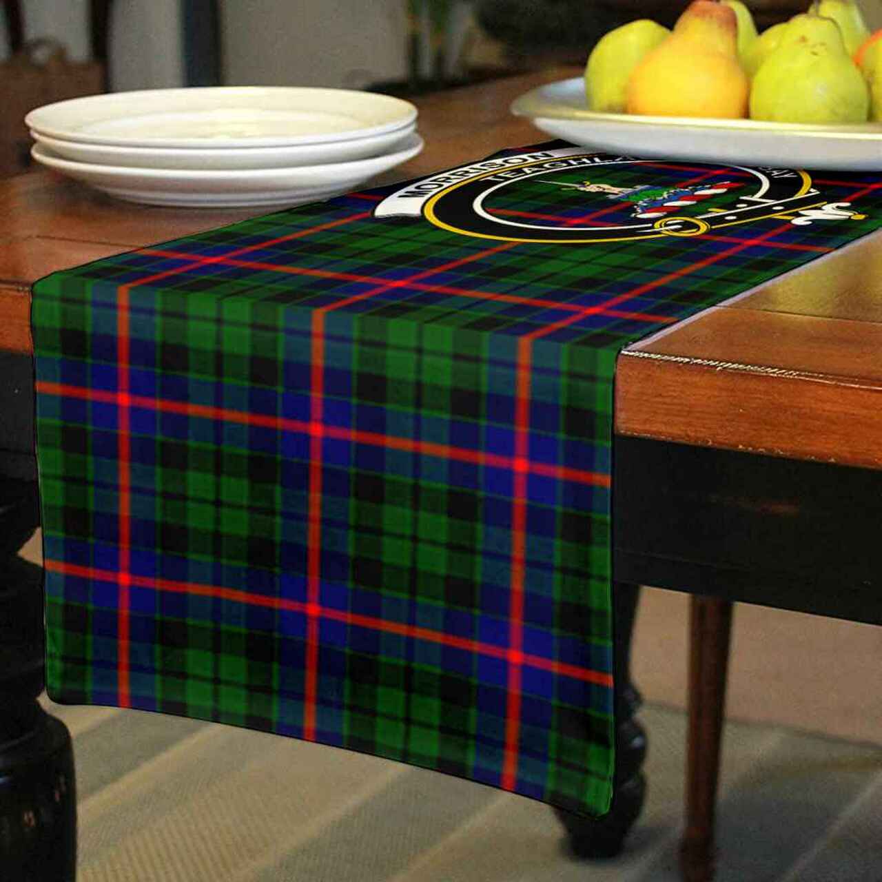 Morrison Tartan Crest Table Runner - Cotton table runner