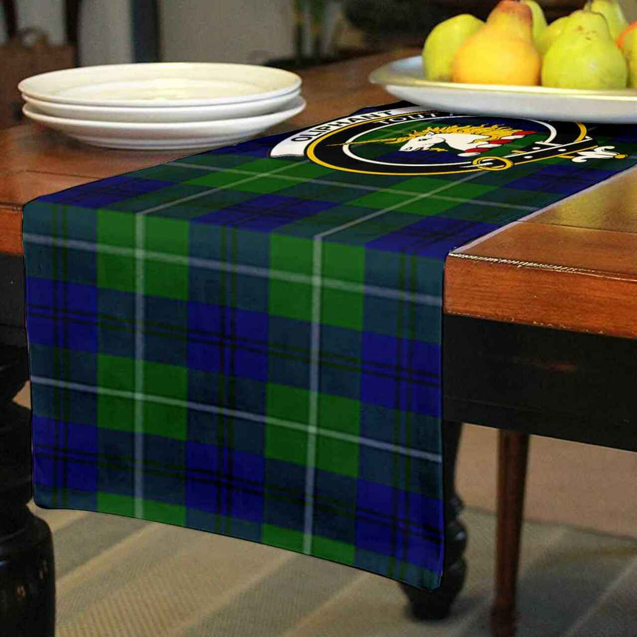 Oliphant Tartan Crest Table Runner - Cotton table runner