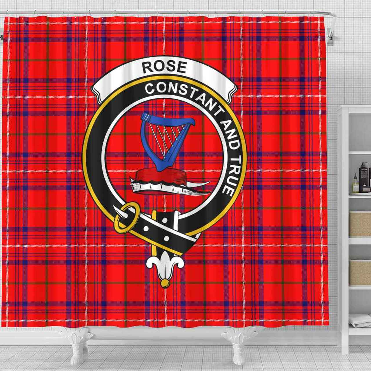 Rose Tartan Crest Shower Curtain