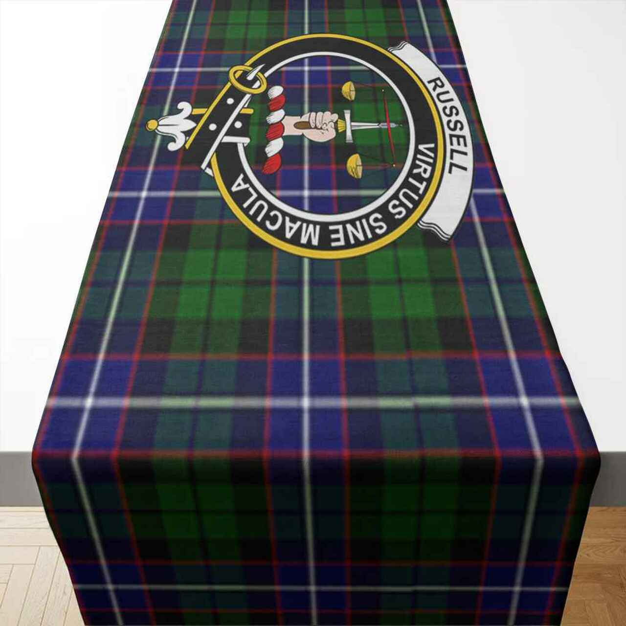 Russell Tartan Crest Table Runner - Cotton table runner