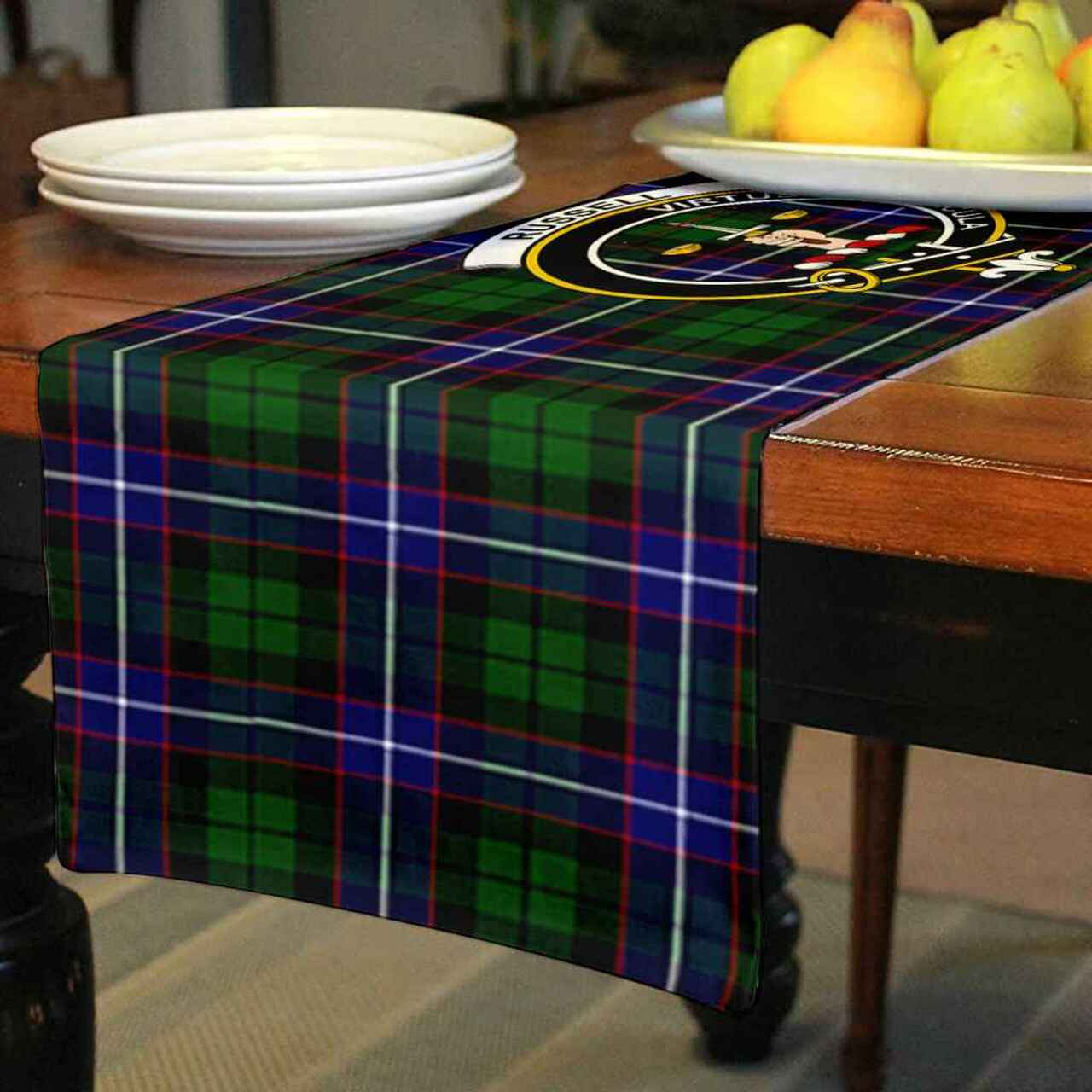 Russell Tartan Crest Table Runner - Cotton table runner