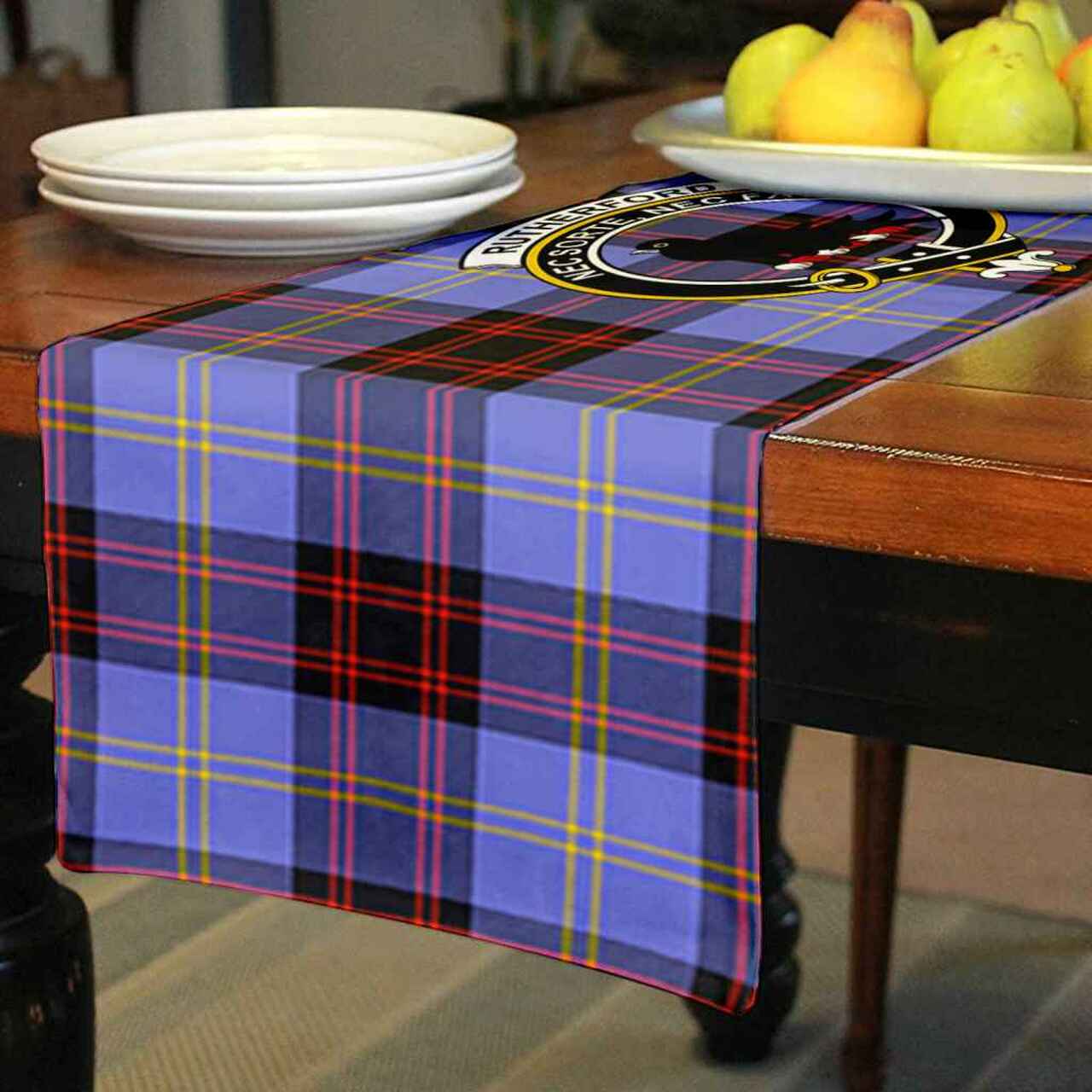 Rutherford Tartan Crest Table Runner - Cotton table runner