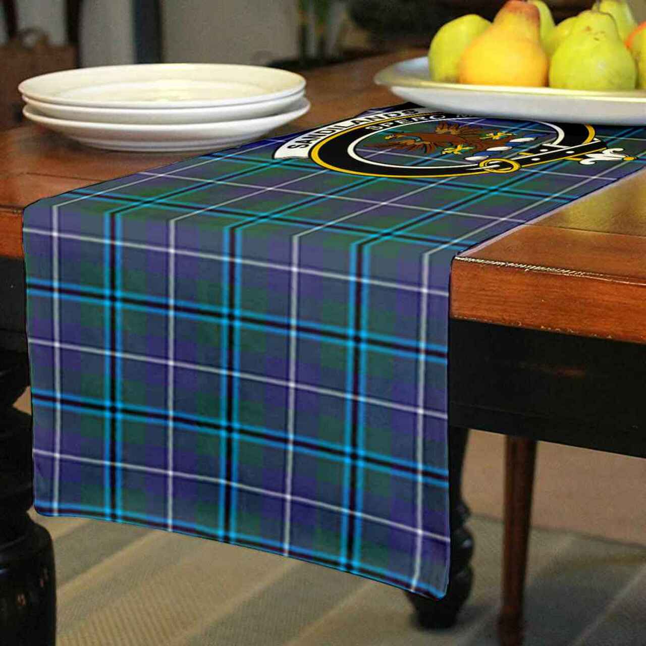 Sandilands Tartan Crest Table Runner - Cotton table runner