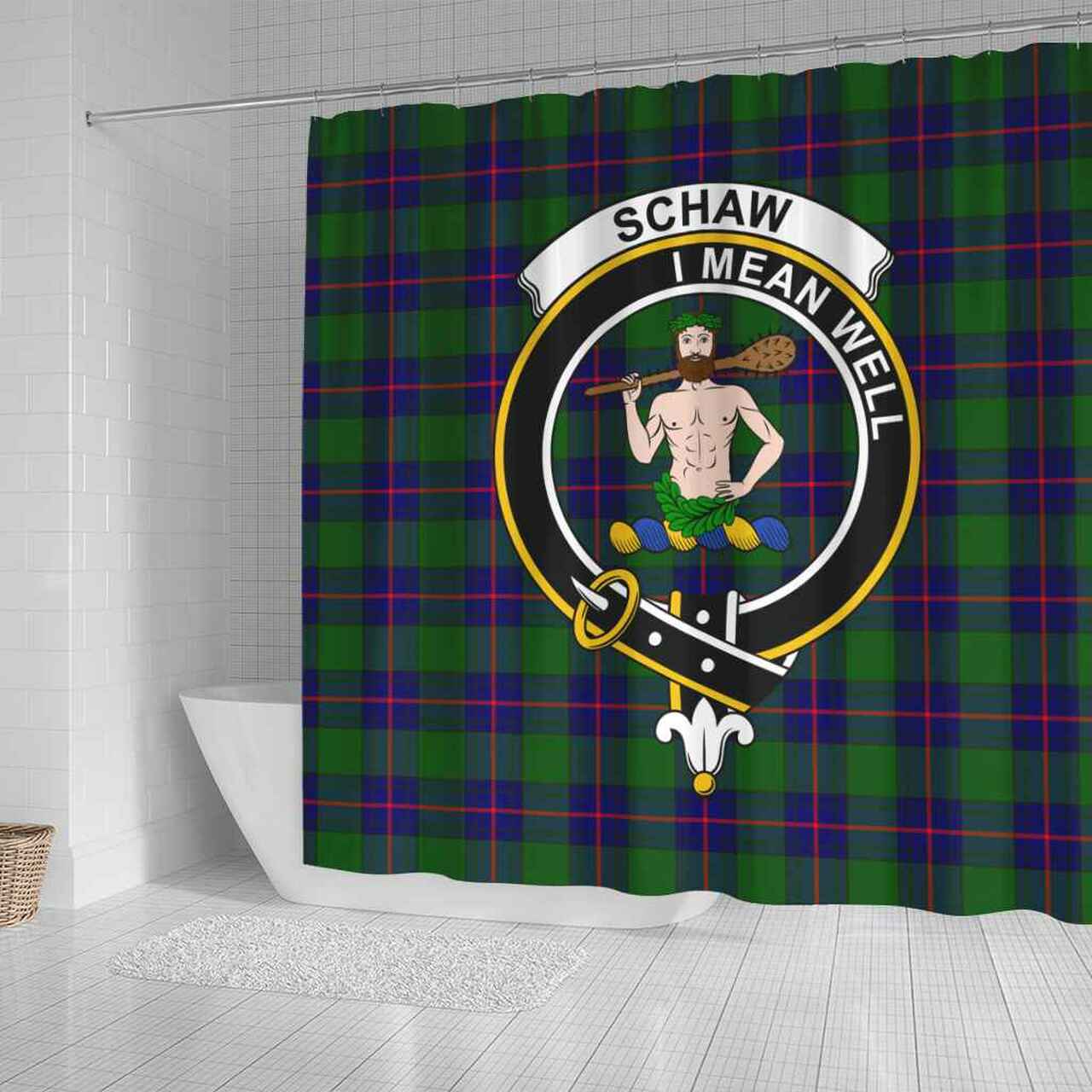 Schaw (of Sauchie) Tartan Crest Shower Curtain