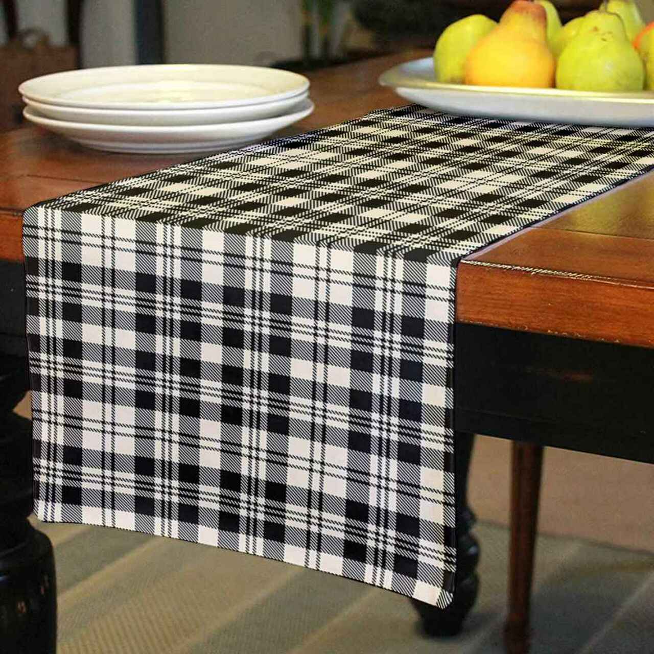 Scott Black & White Ancient Tartan Table Runner - Cotton table runner