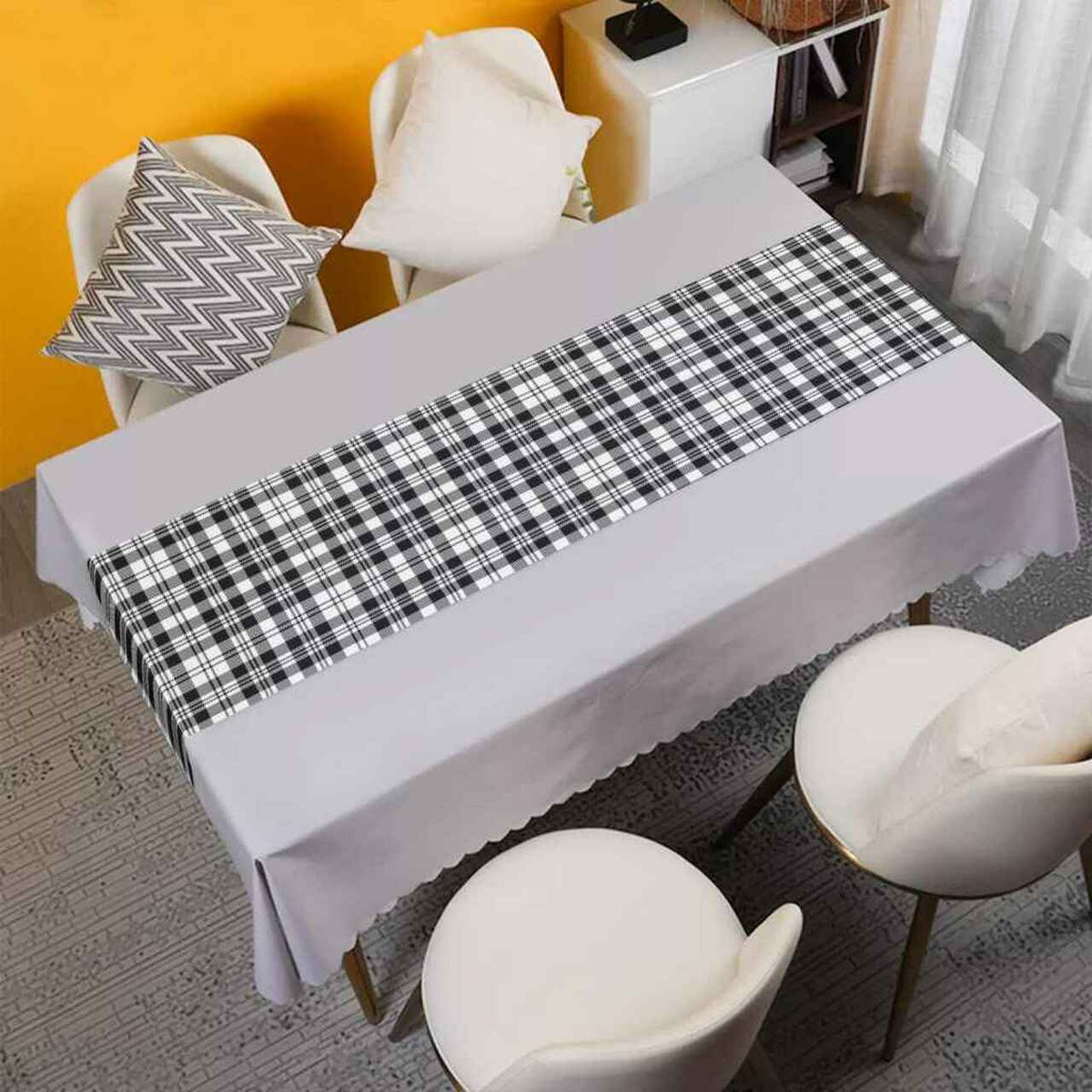 Scott Black & White Modern Tartan Table Runner - Cotton table runner