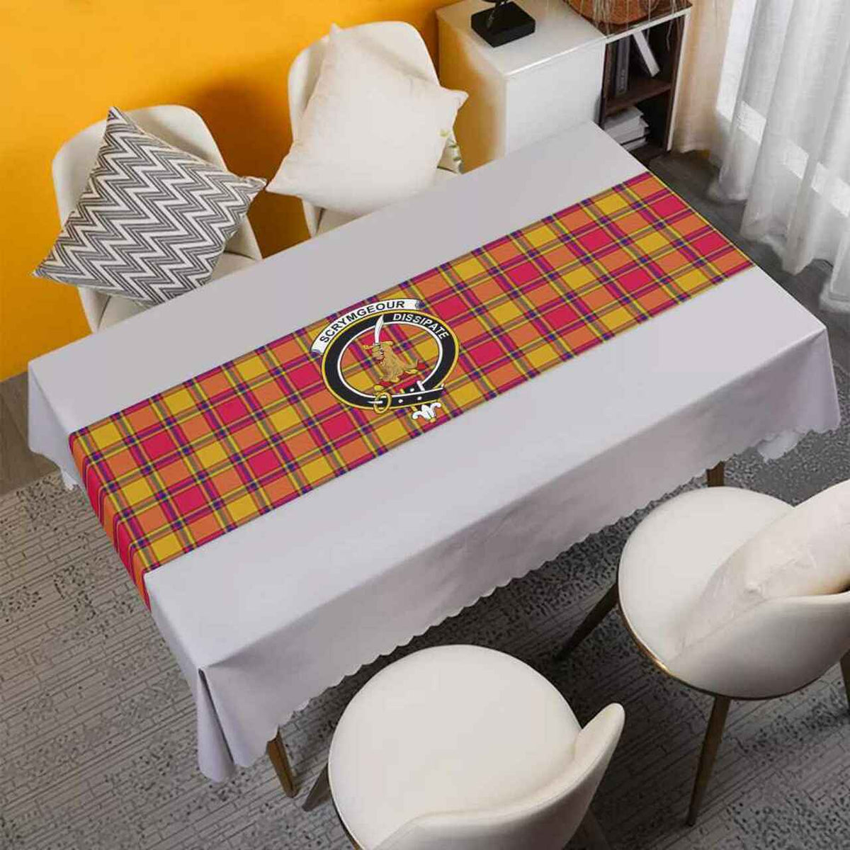 Scrymgeour Tartan Crest Table Runner - Cotton table runner