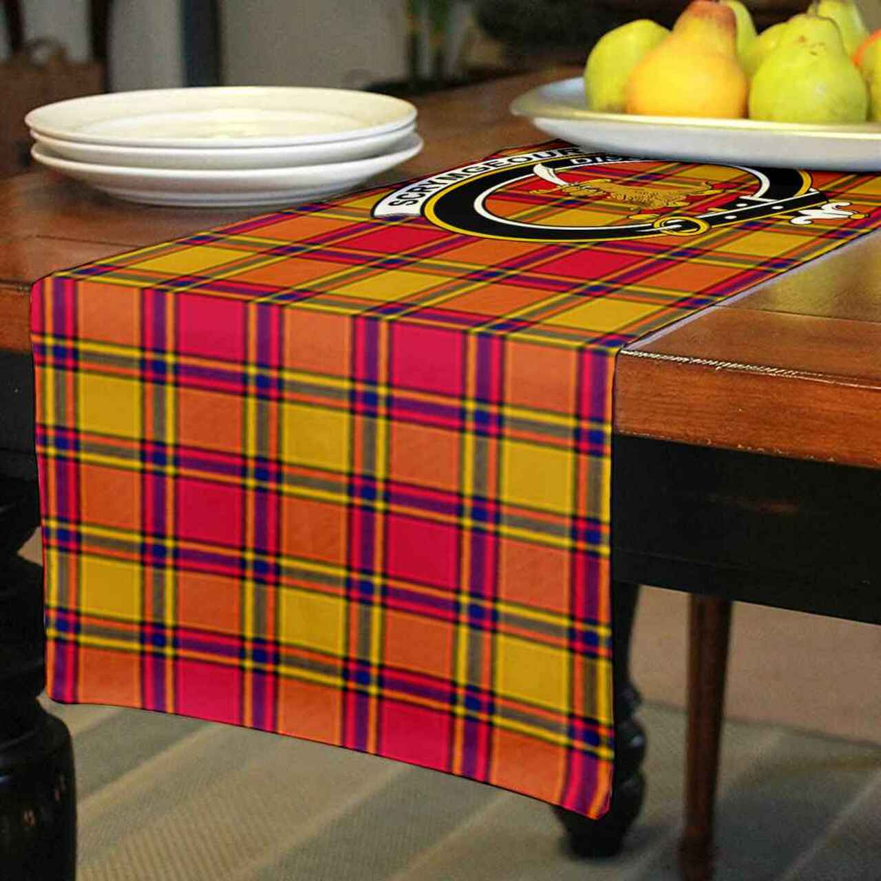 Scrymgeour Tartan Crest Table Runner - Cotton table runner