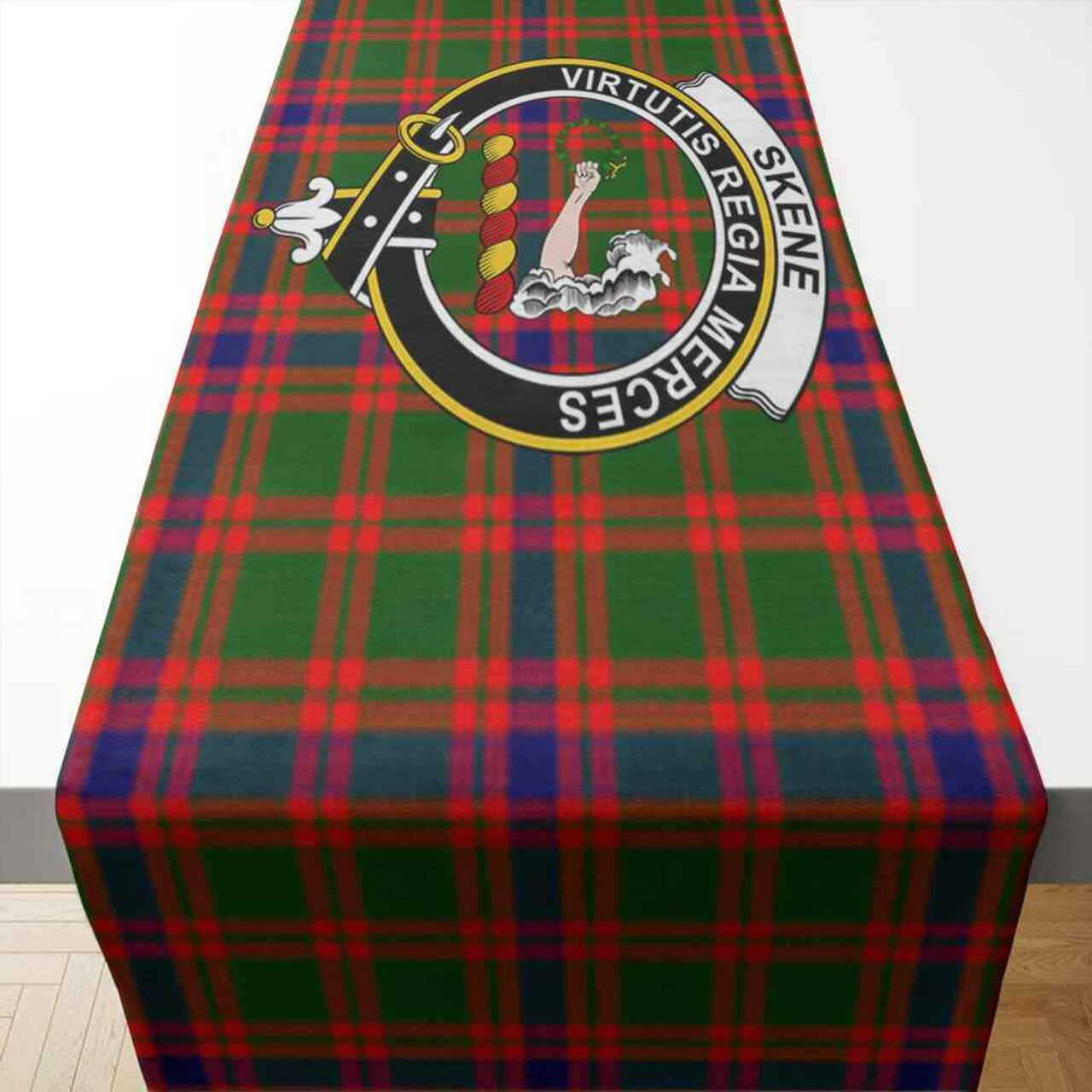 Skene Tartan Crest Table Runner - Cotton table runner