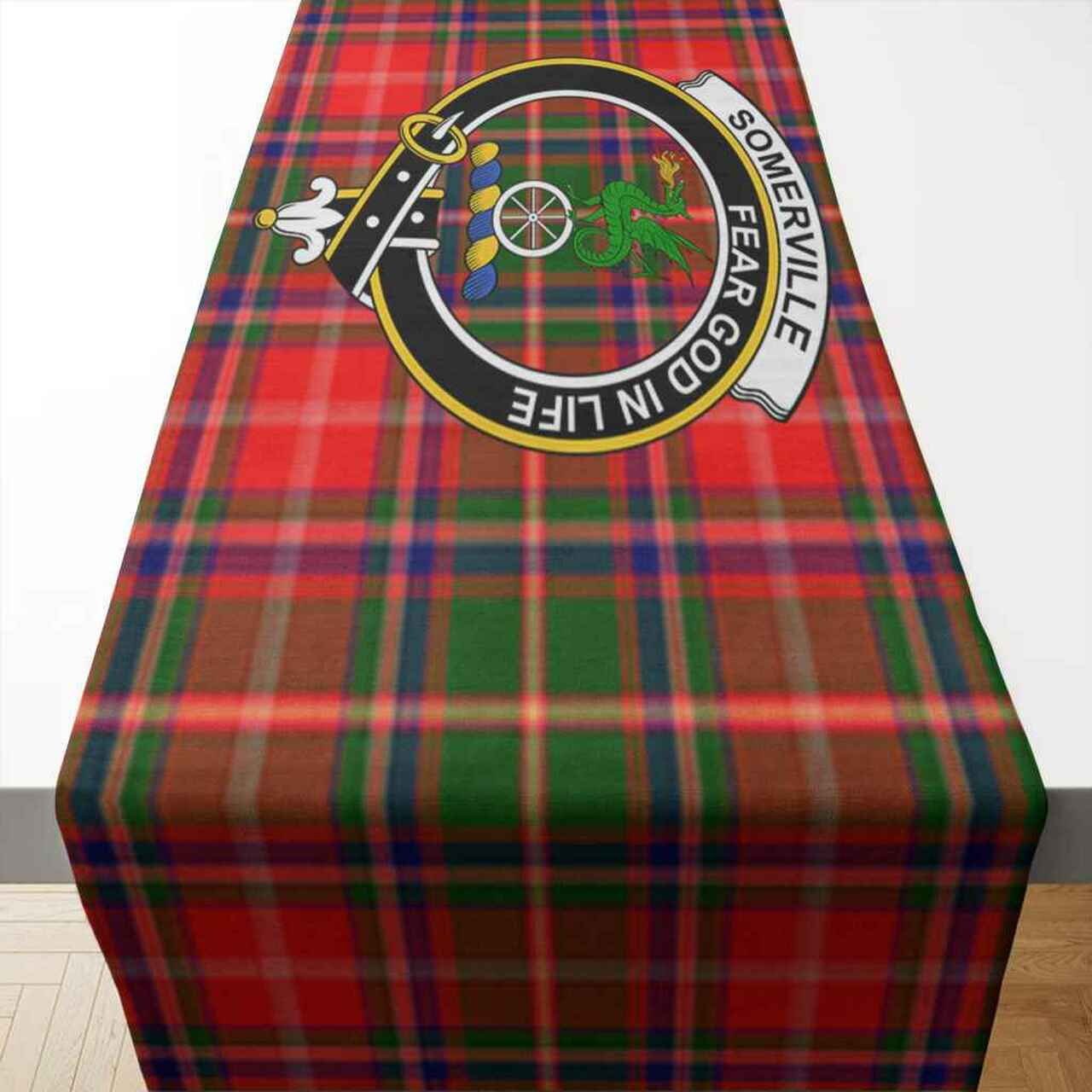 Somerville Tartan Crest Table Runner - Cotton table runner