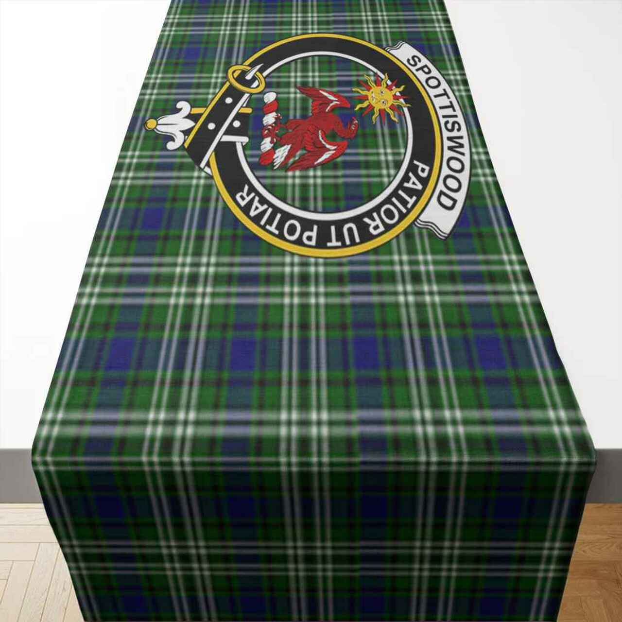 Spottiswood Tartan Crest Table Runner - Cotton table runner