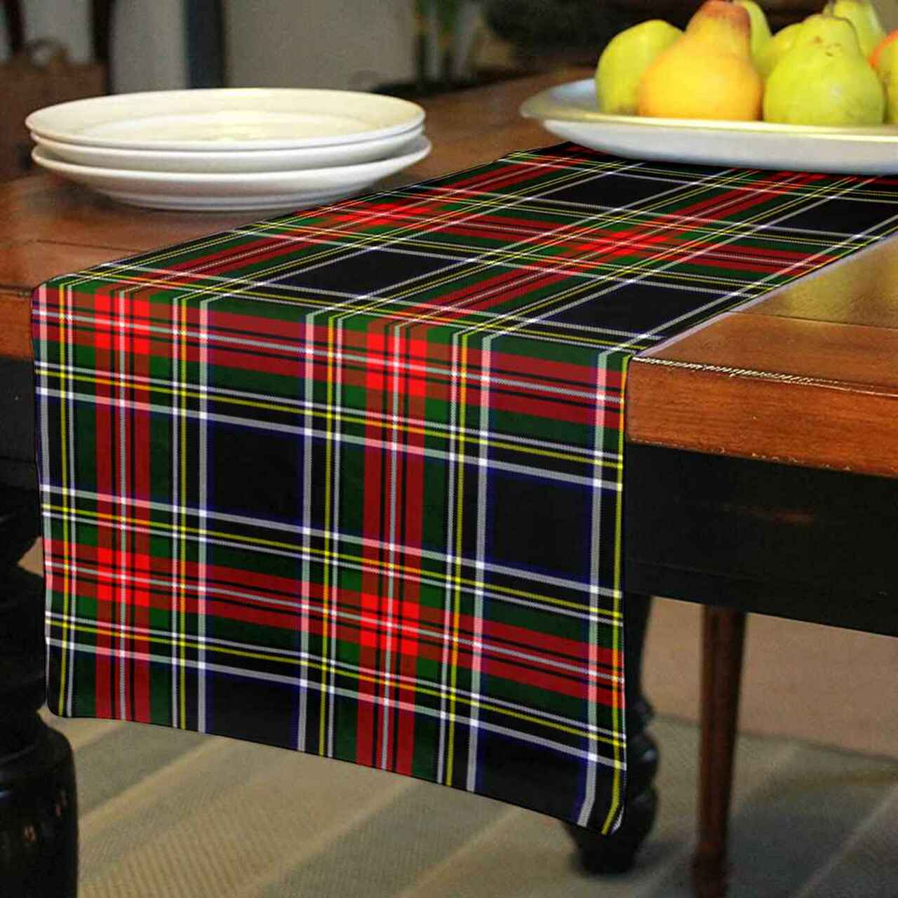 Stewart Black Tartan Table Runner - Cotton table runner