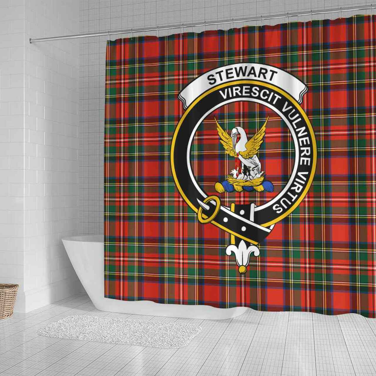 Stewart (High Stewards) Tartan Crest Shower Curtain