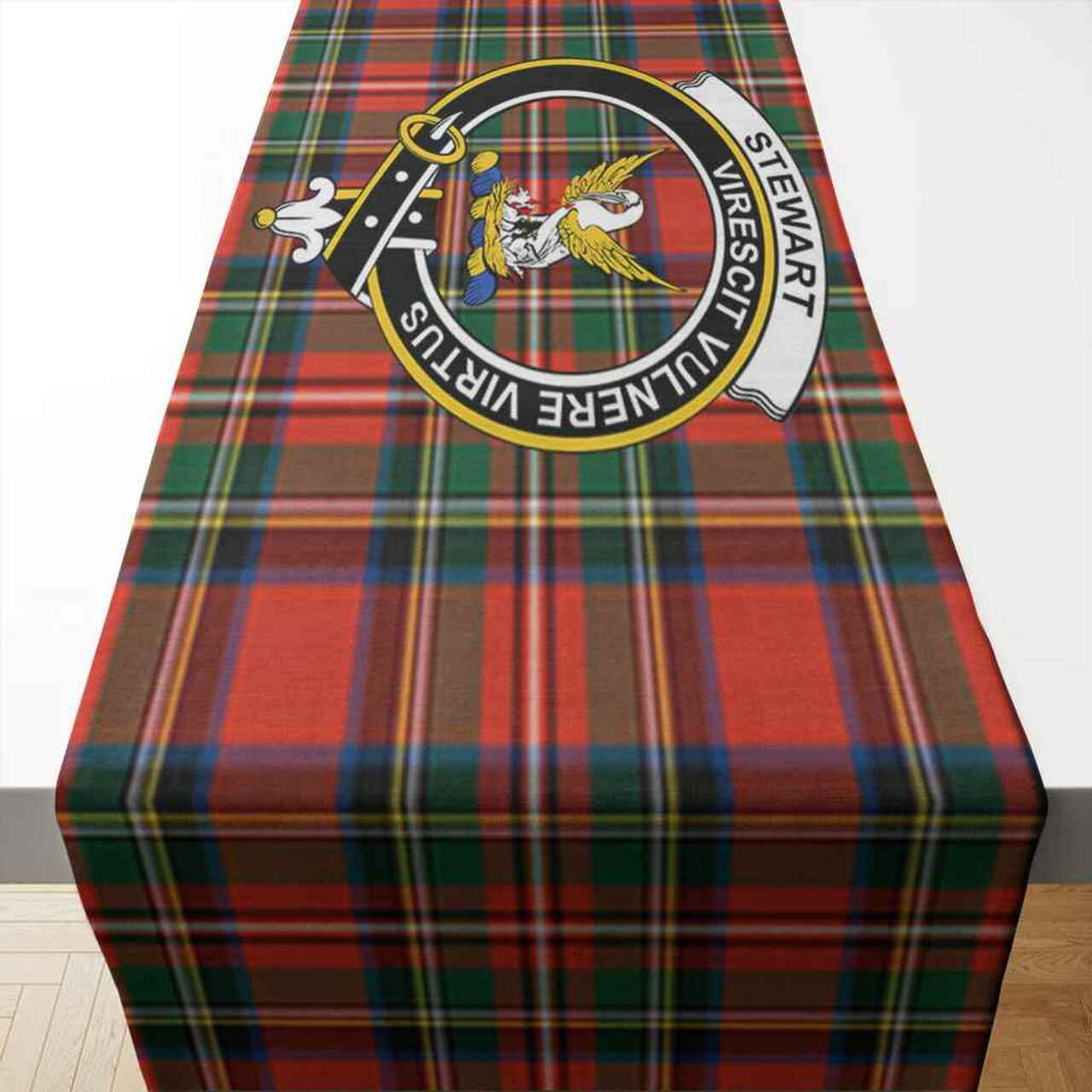 Stewart (High Stewards) Tartan Crest Table Runner - Cotton table runner