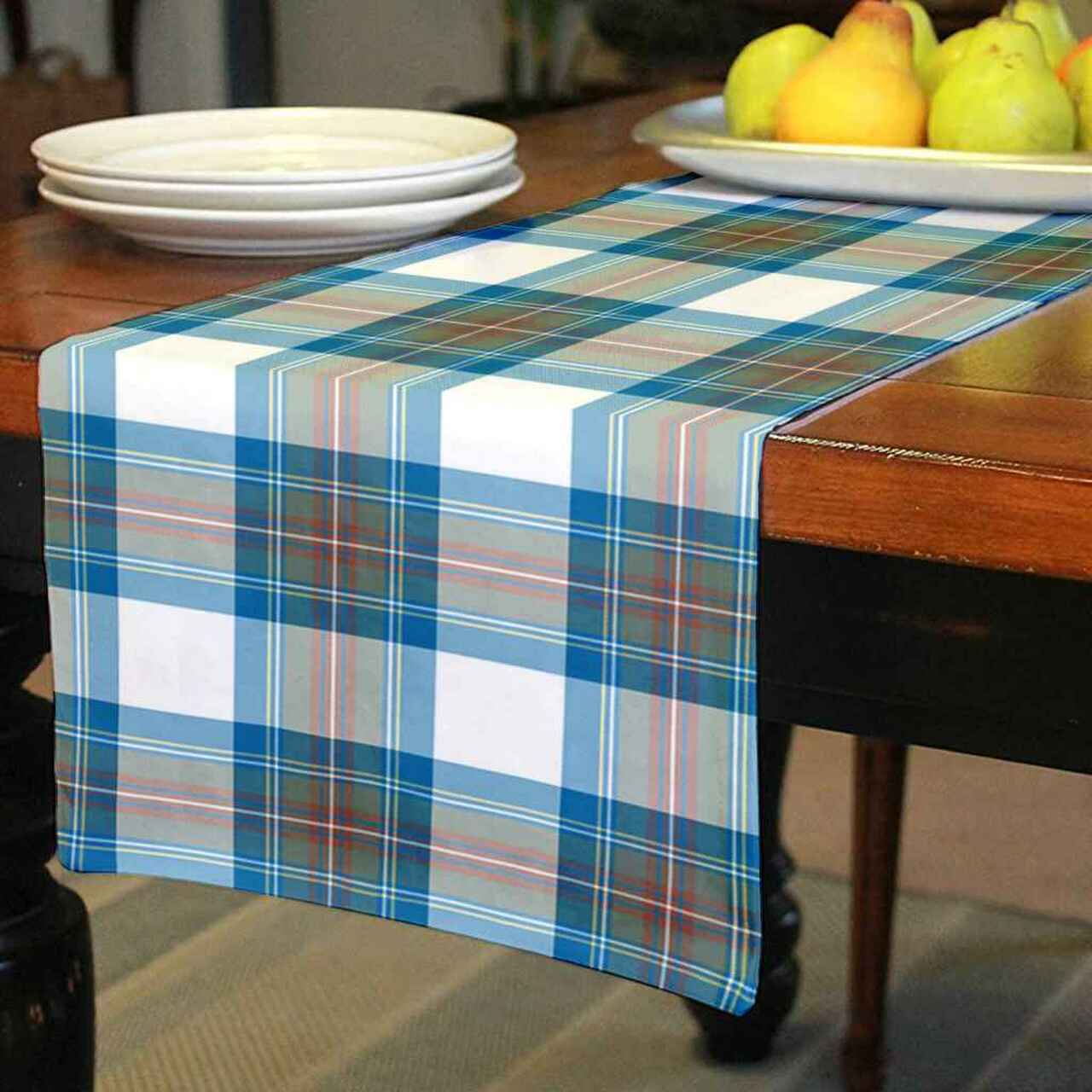 Stewart Muted Blue Tartan Table Runner - Cotton table runner