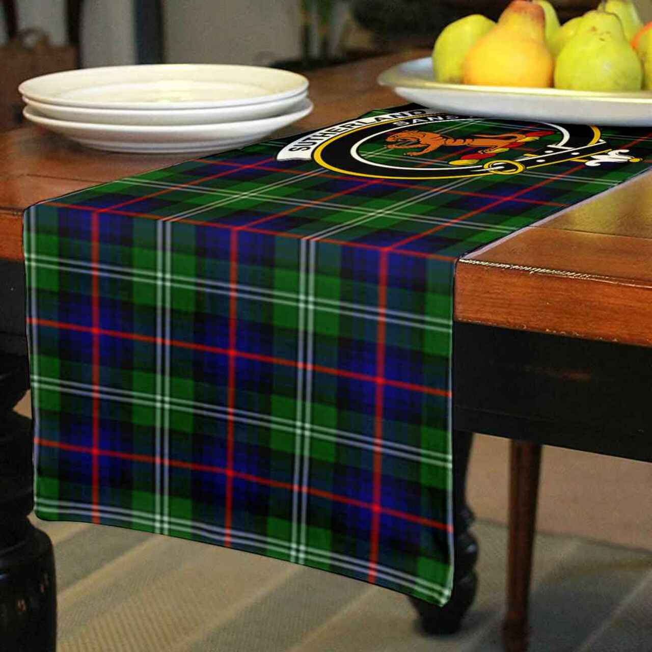 Sutherland II Tartan Crest Table Runner - Cotton table runner