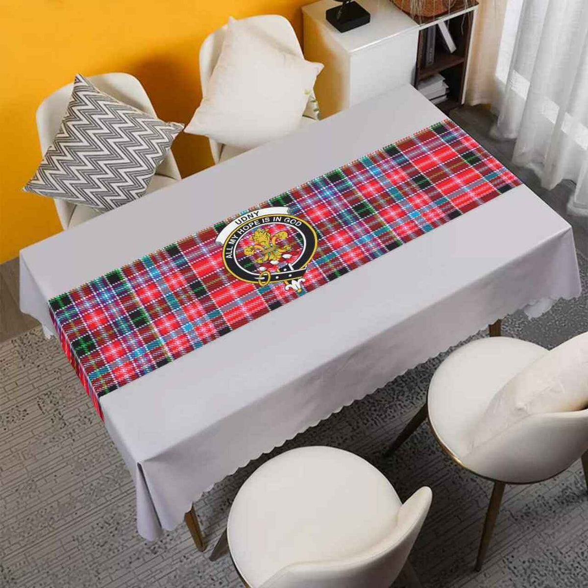 Udny Tartan Crest Table Runner - Cotton table runner