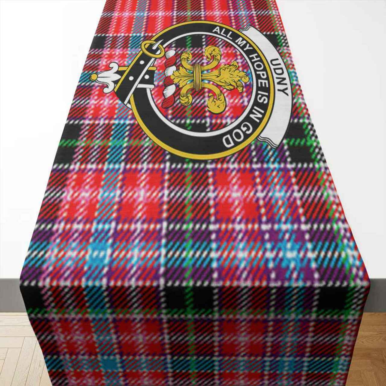 Udny Tartan Crest Table Runner - Cotton table runner