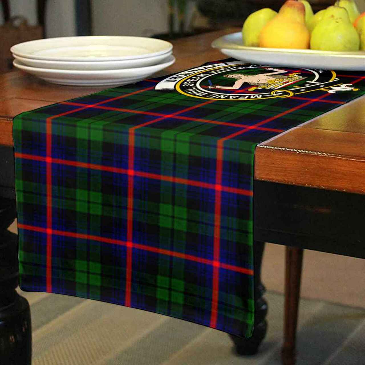 Urquhart Tartan Crest Table Runner - Cotton table runner