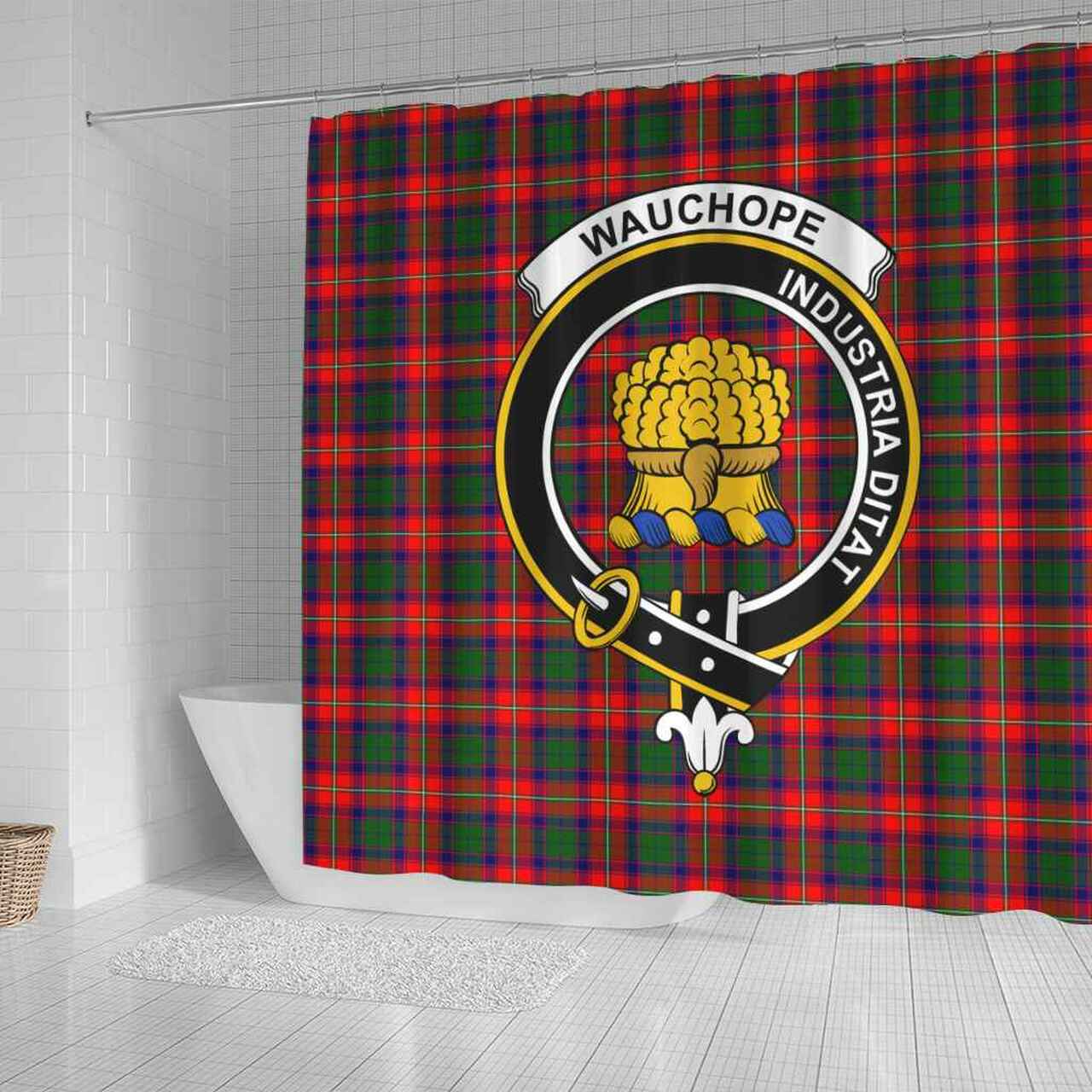 Wauchope (or Waugh) Tartan Crest Shower Curtain