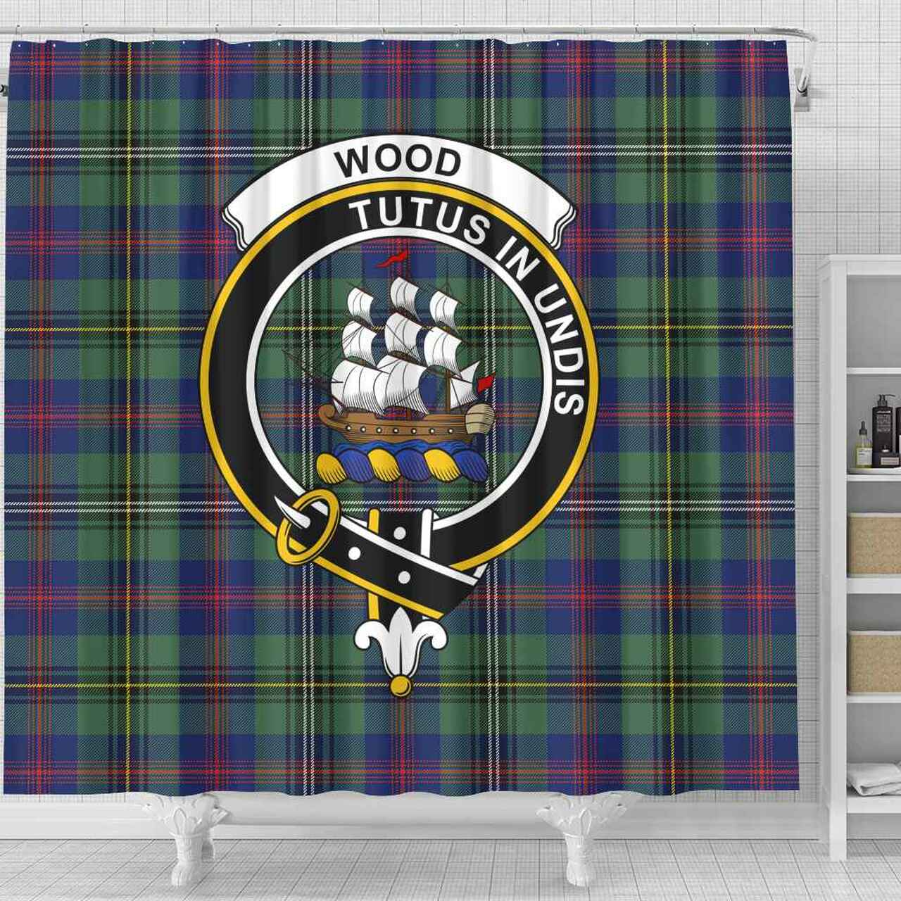 Wood Tartan Crest Shower Curtain