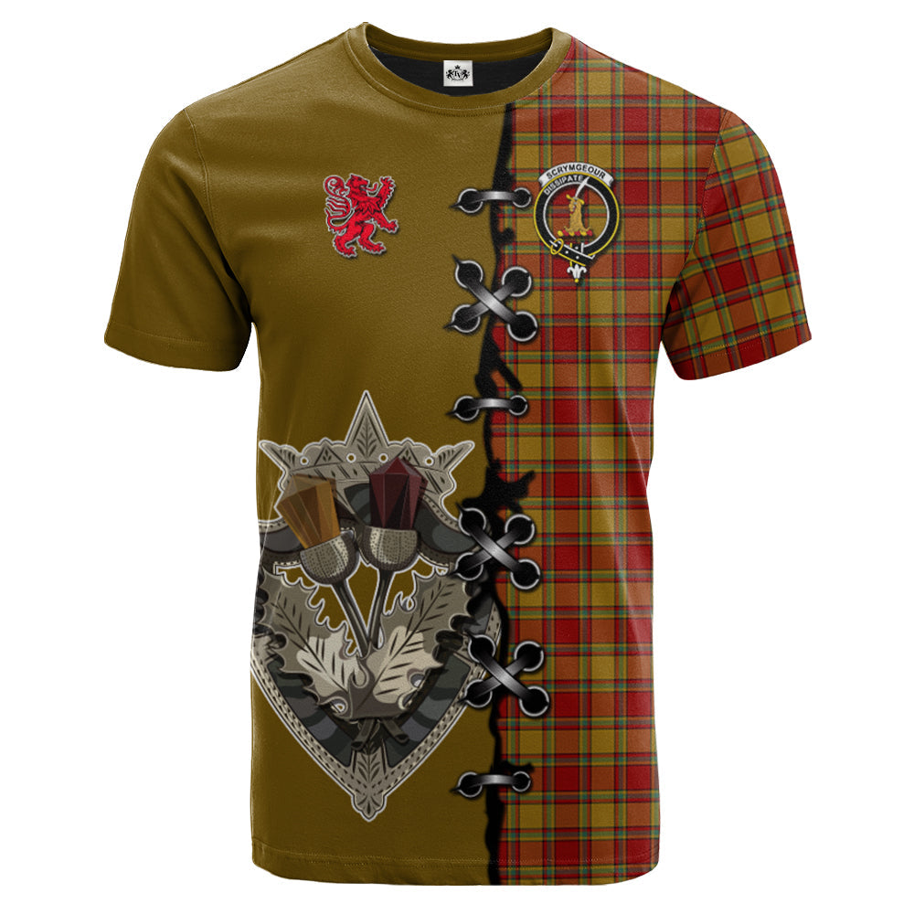 Scrymgeour Tartan T-shirt - Lion Rampant And Celtic Thistle Style