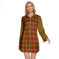 Scrymgeour Tartan Women's Lapel Shirt Dress With Long Sleeve